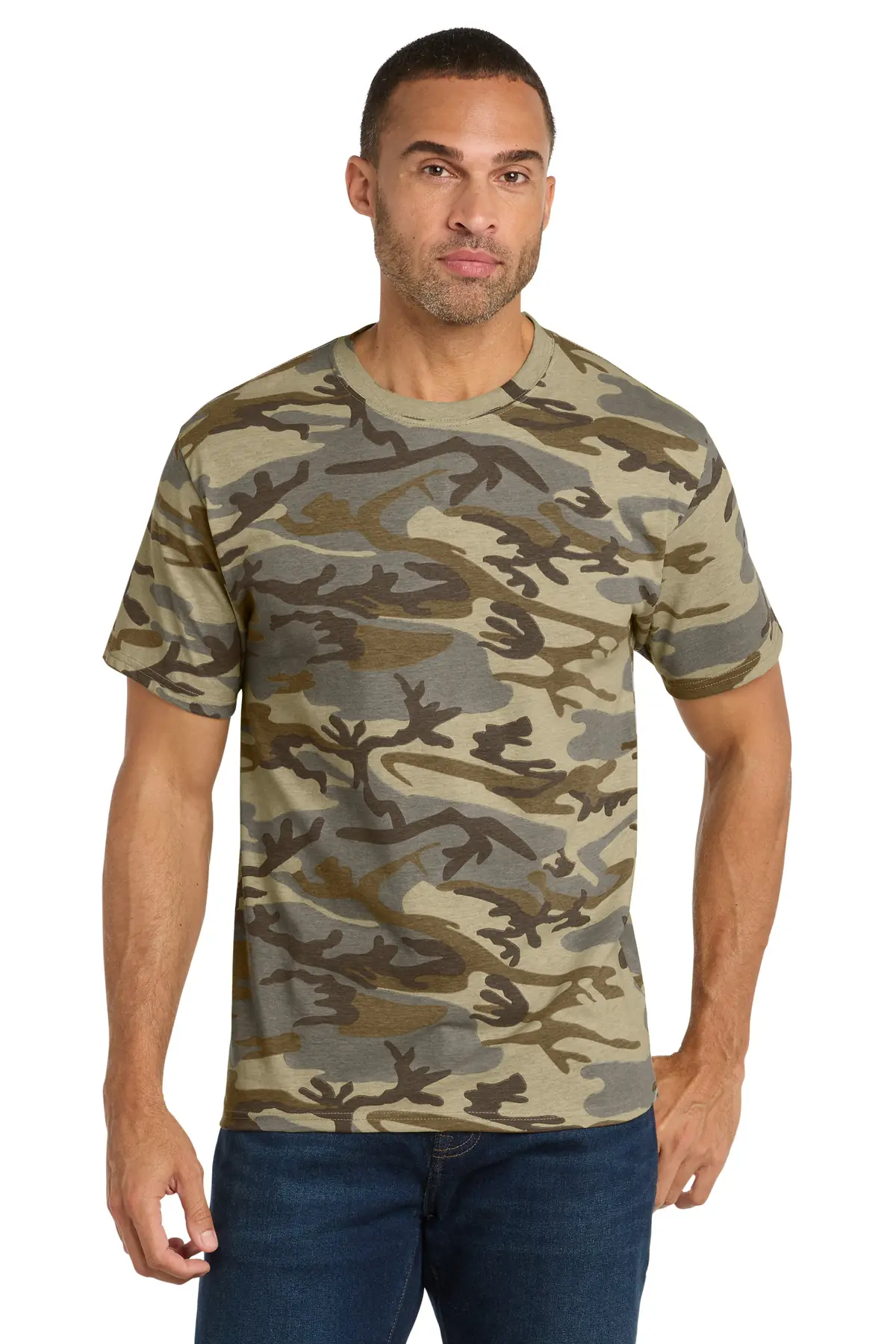 Port & Co Core Cotton Camo Tee. in Desert Camo