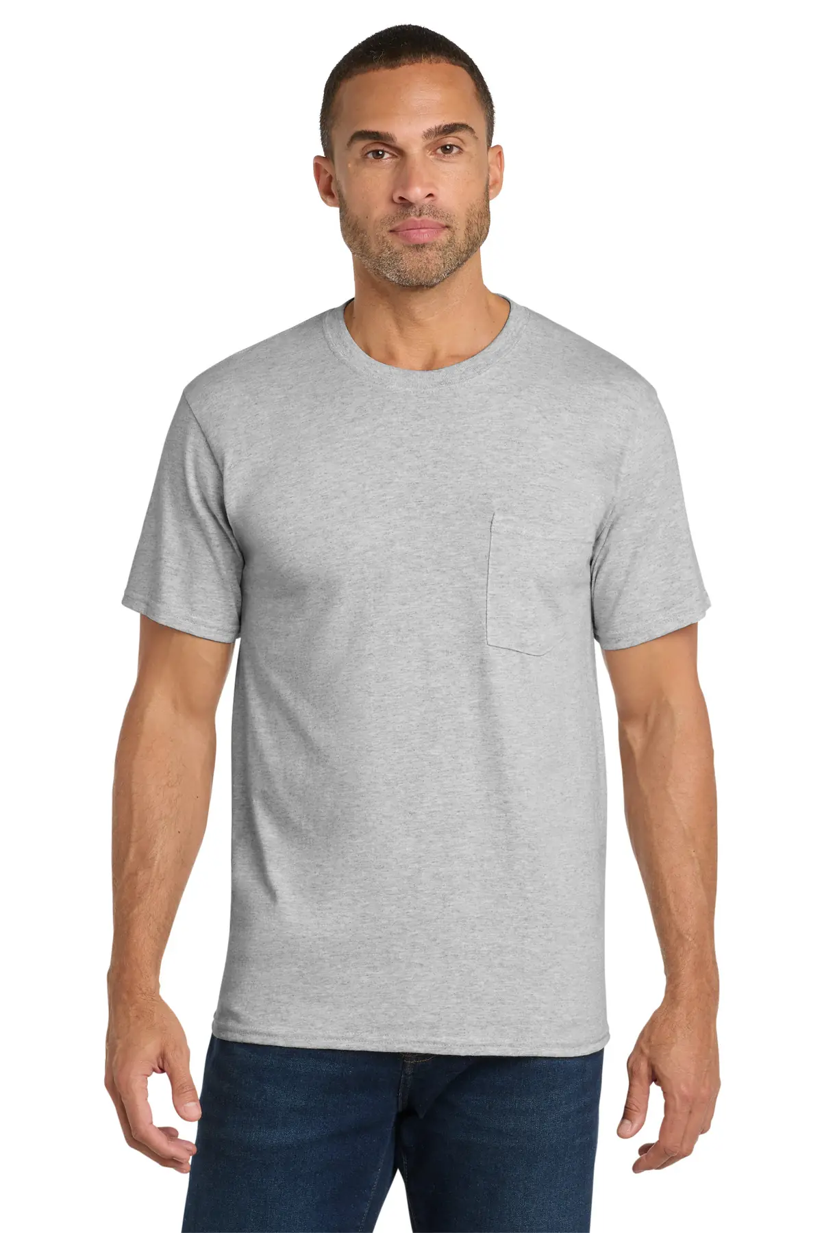 Port & Co Core Cotton Pocket Tee. in Ash