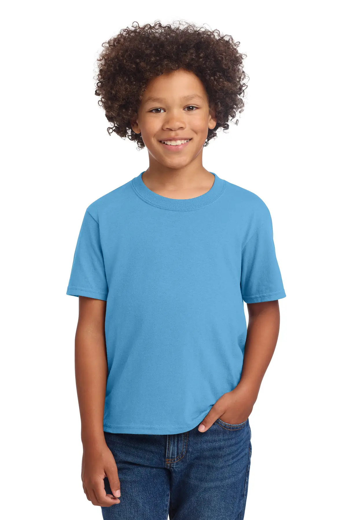 Port & Co Youth Core Cotton DTG Tee in Aquatic Blue