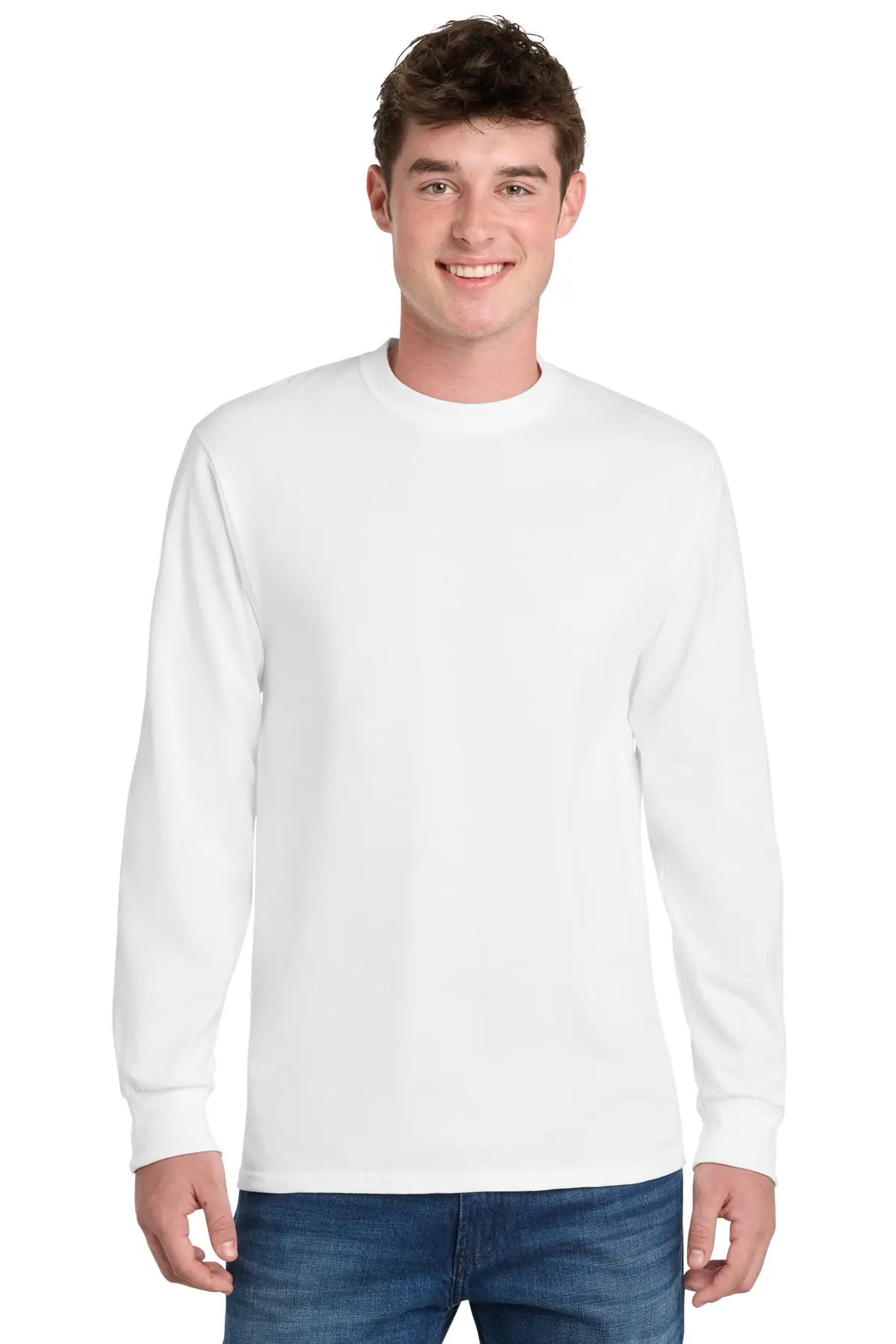 Port & Co Long Sleeve Essential Tee. in White