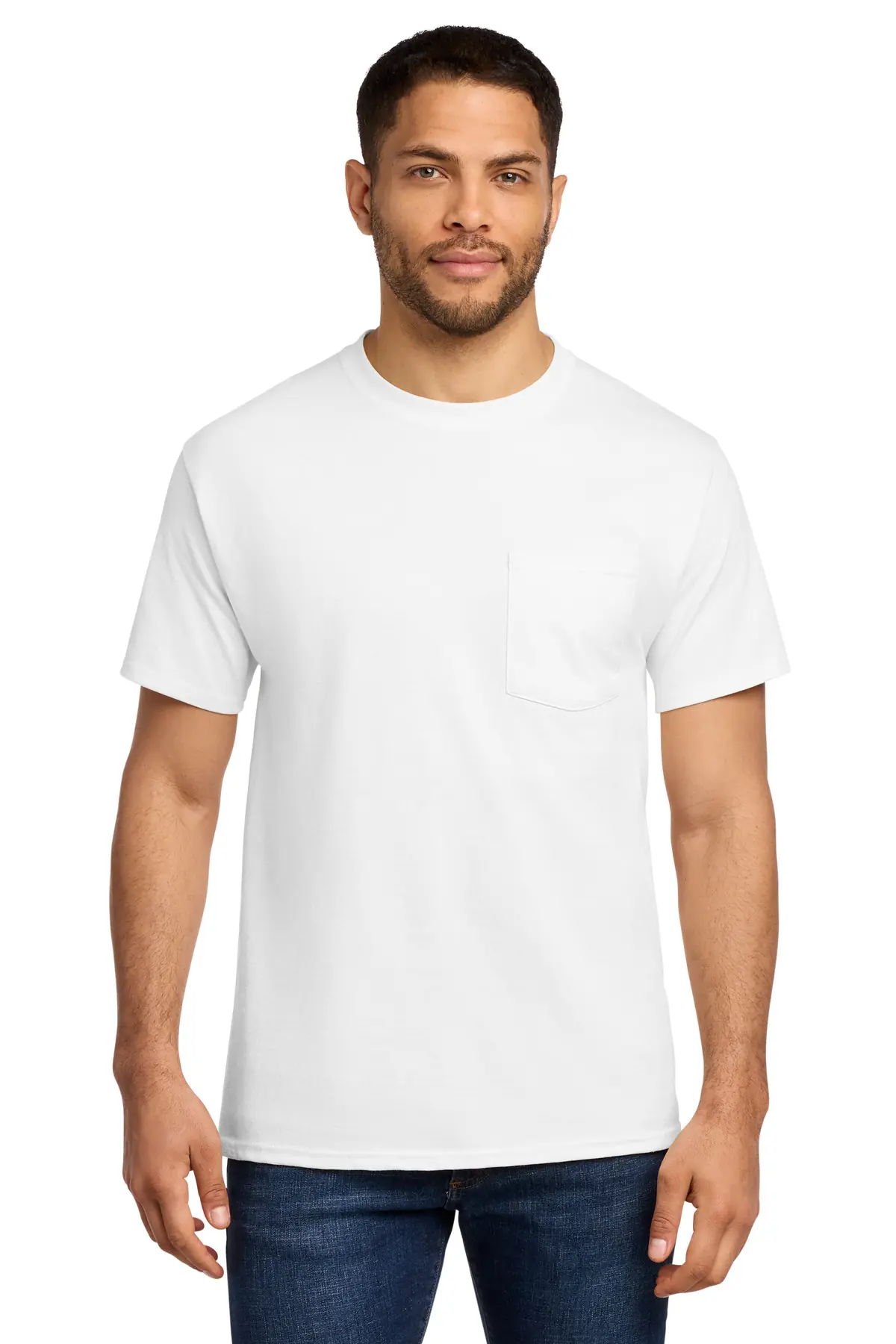 Port & Co Tall Essential Pocket Tee. in White