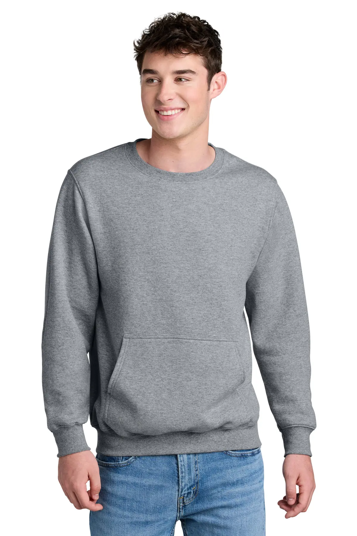 Port & Co Core Fleece Crewneck Pocket Sweatshirt in Athletic Heather