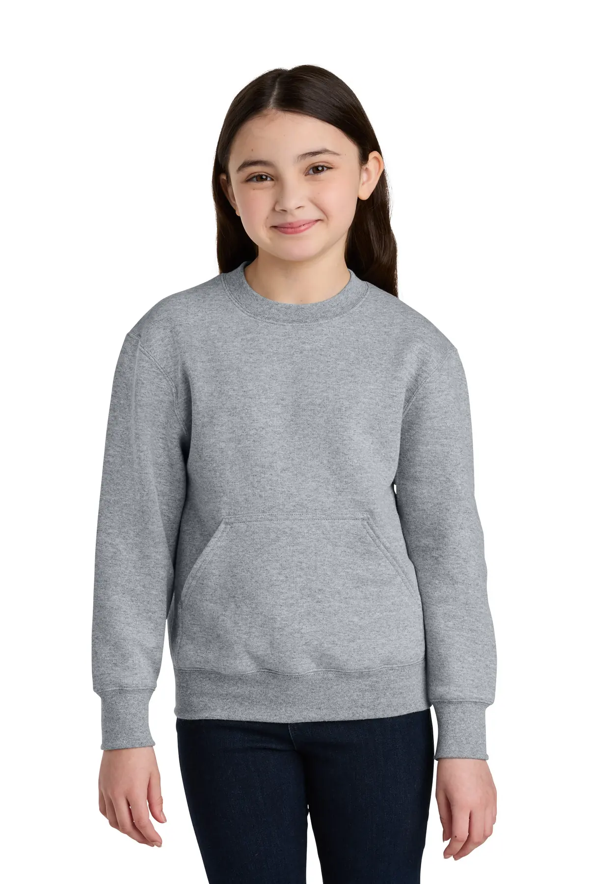 Port & Co Youth Core Fleece Crewneck Pocket Sweatshirt in Athletic Heather