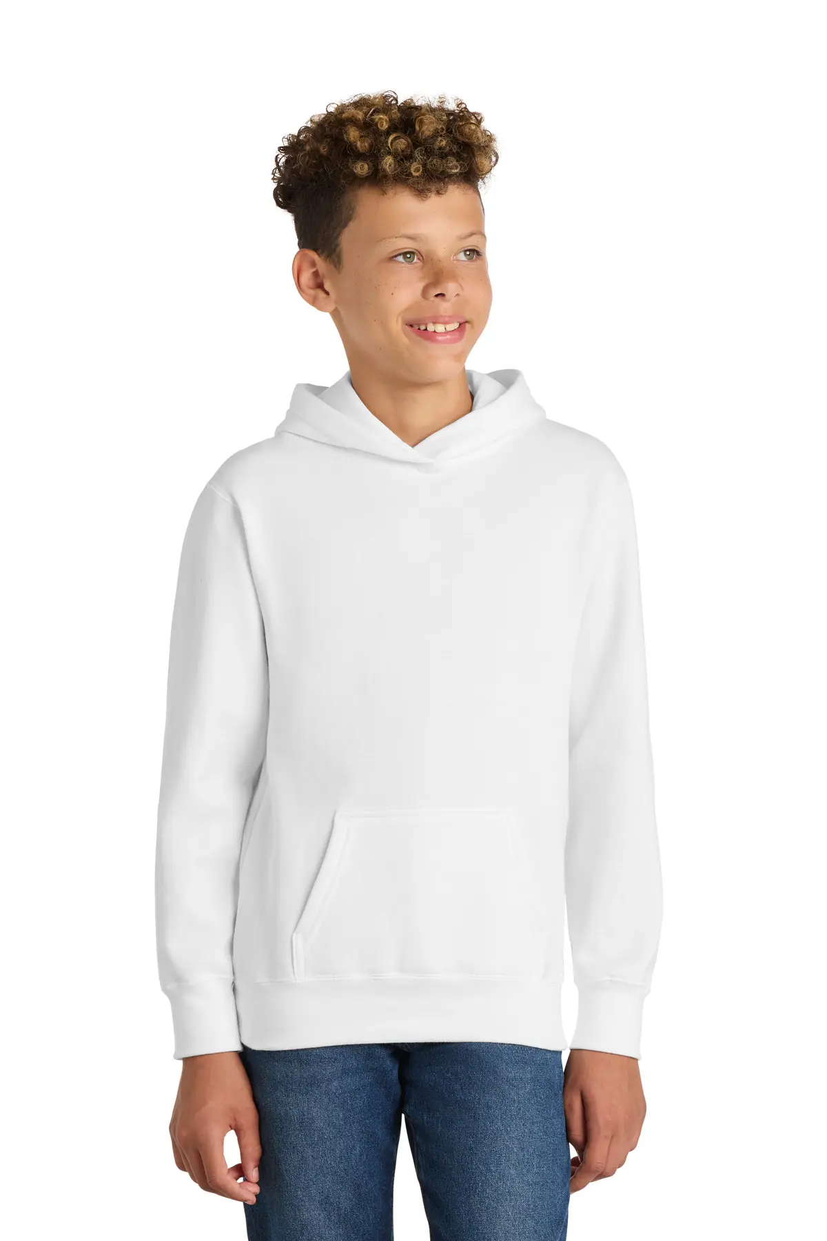 Port & Co Youth Fan Favorite Fleece Pullover Hooded Sweatshirt. in White