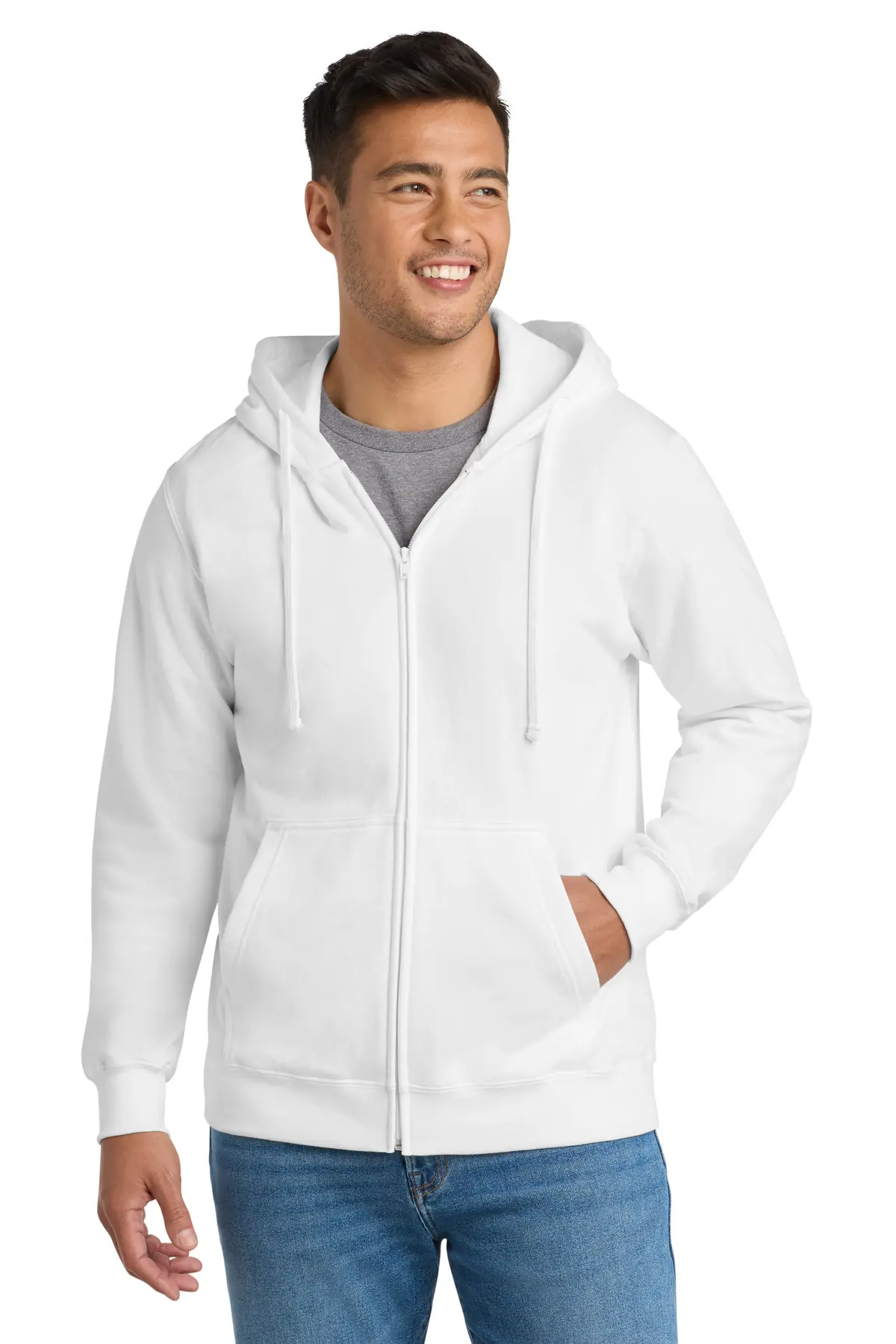Port & Co Fan Favorite Fleece Full-Zip Hooded Sweatshirt. in White