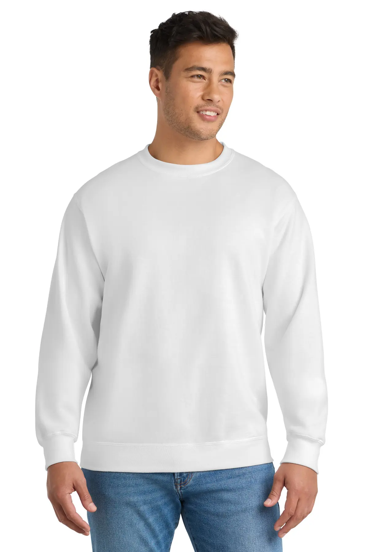 Port & Co Essential Fleece Crewneck Sweatshirt. in White