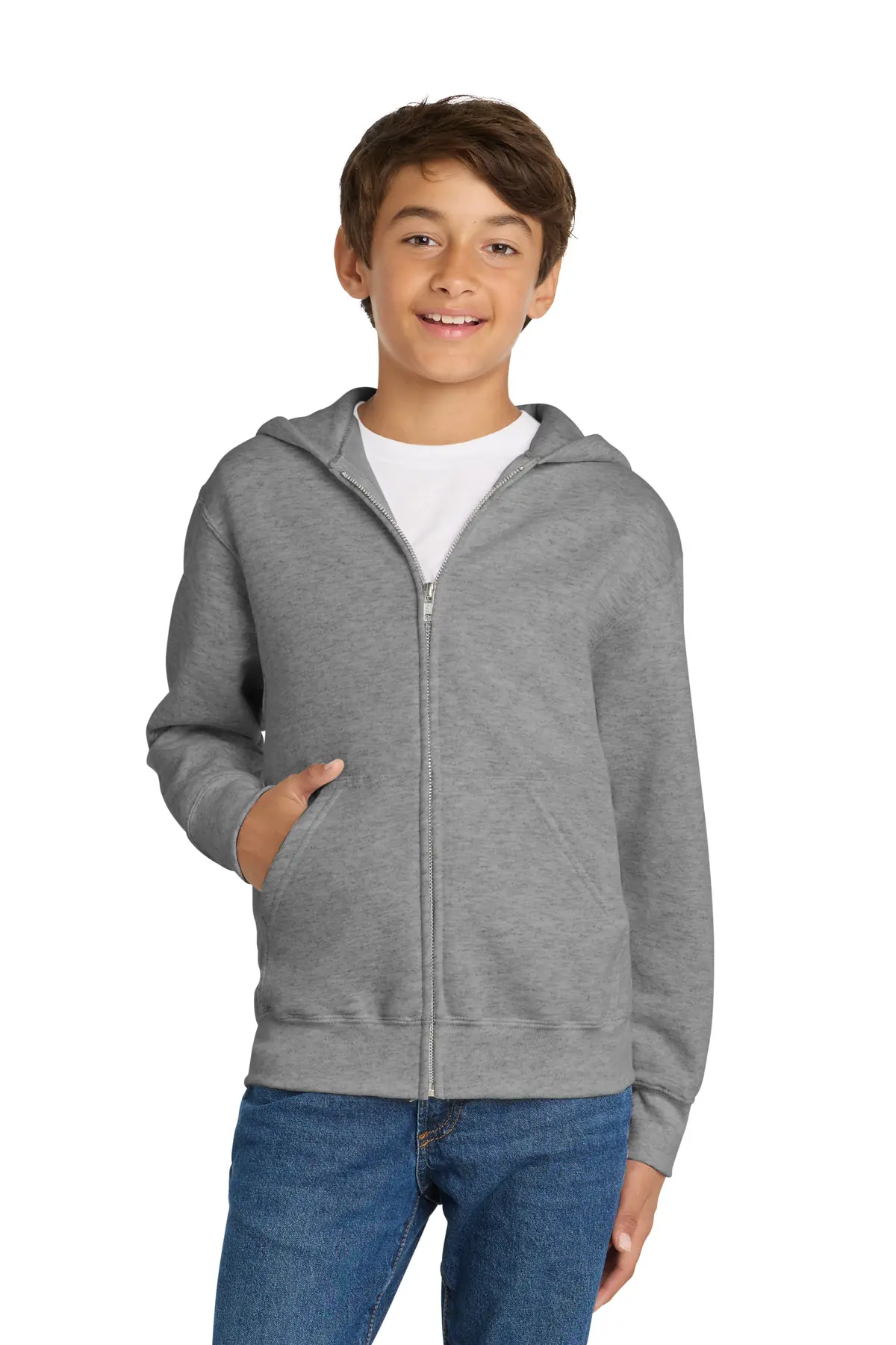 Port & Co Youth Core Fleece Full-Zip Hooded Sweatshirt. in Athletic Heather