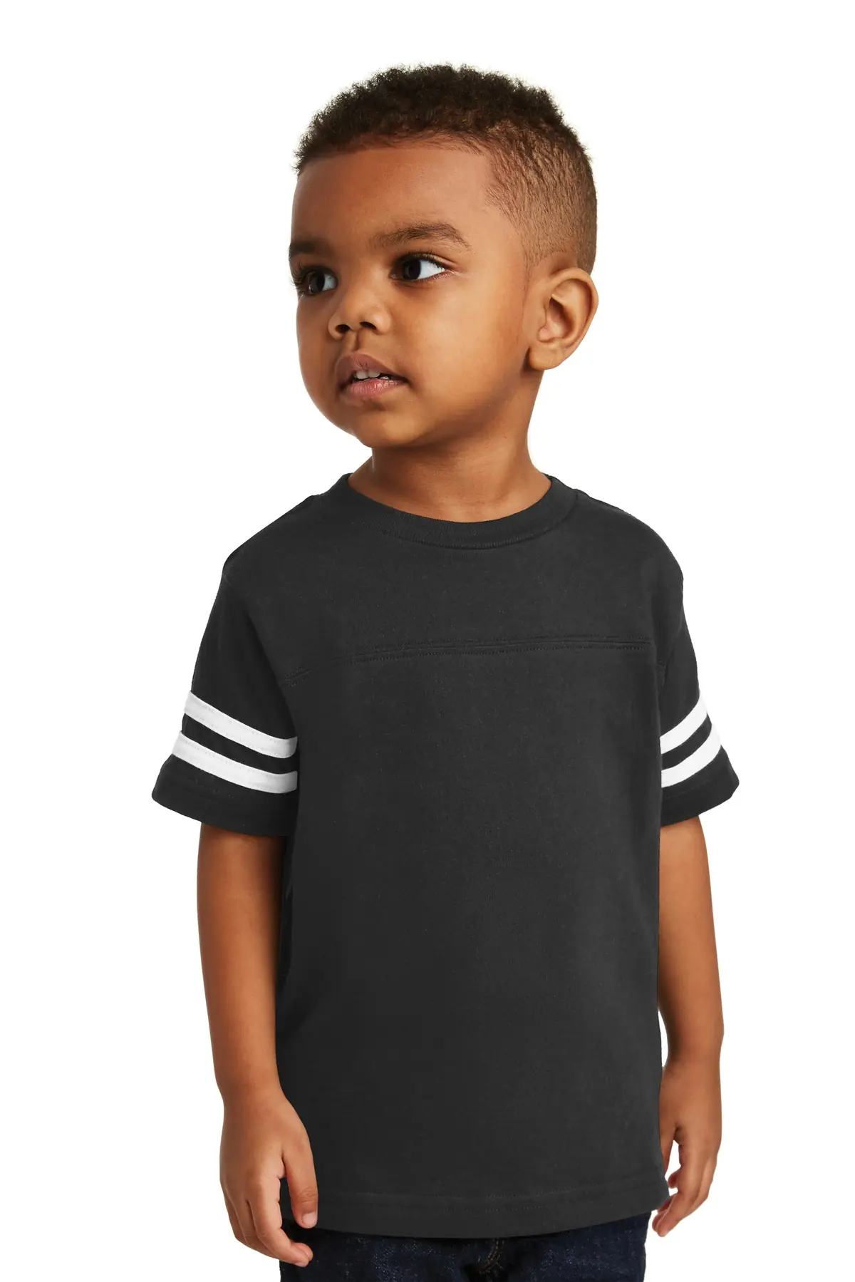 Rabbit Skins Toddler Football Fine Jersey Tee. in Black/ White
