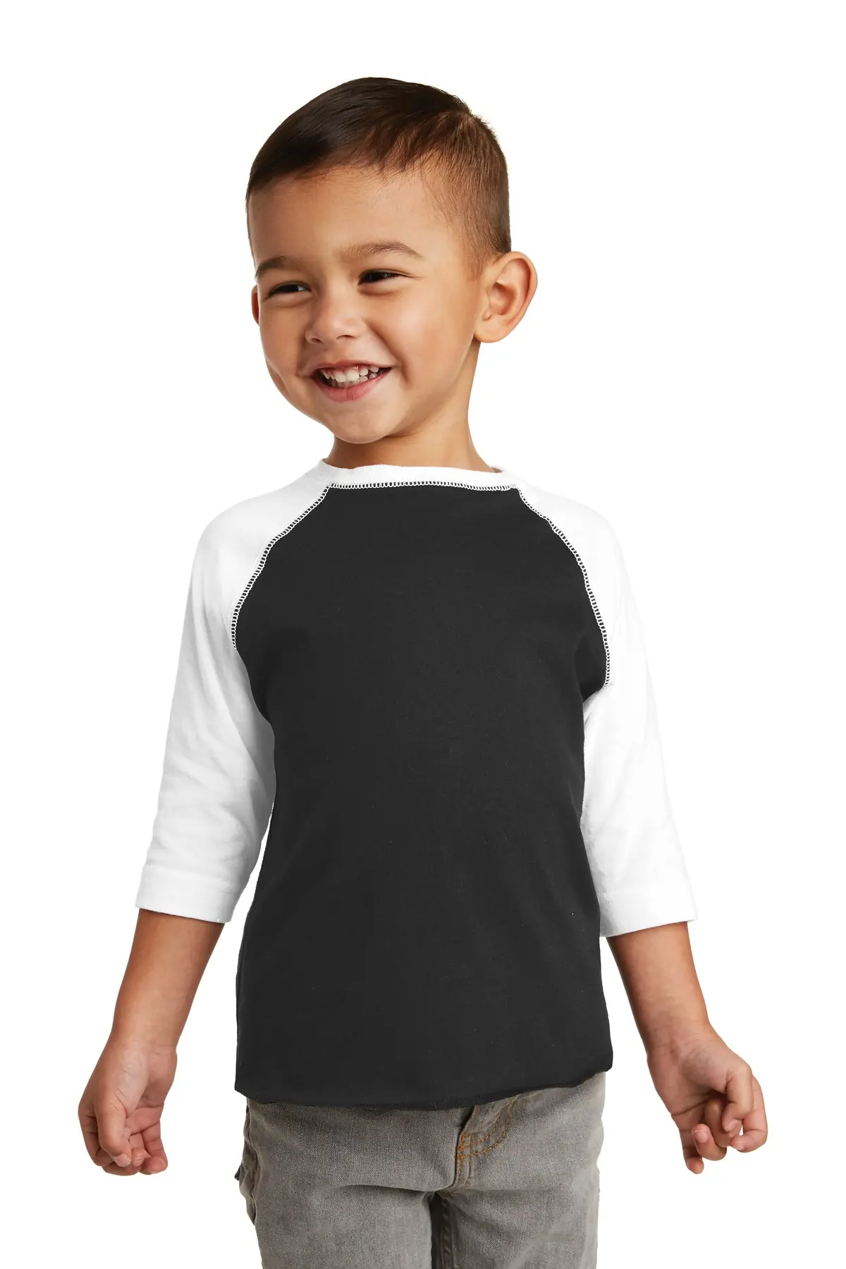 Rabbit Skins Toddler Baseball Fine Jersey Tee. in Black/ White