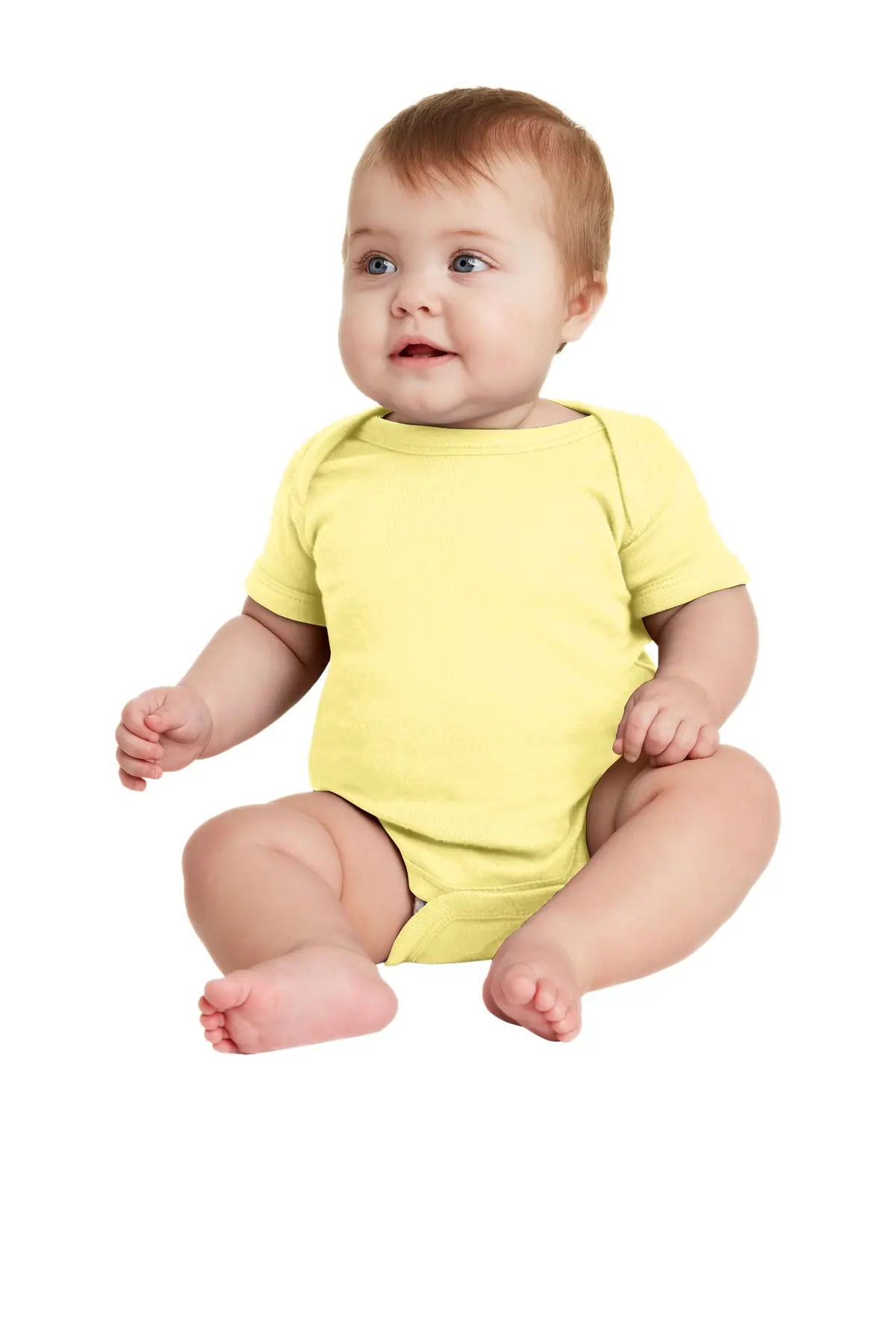 Rabbit Skins Infant Short Sleeve Baby Rib Bodysuit. in Banana