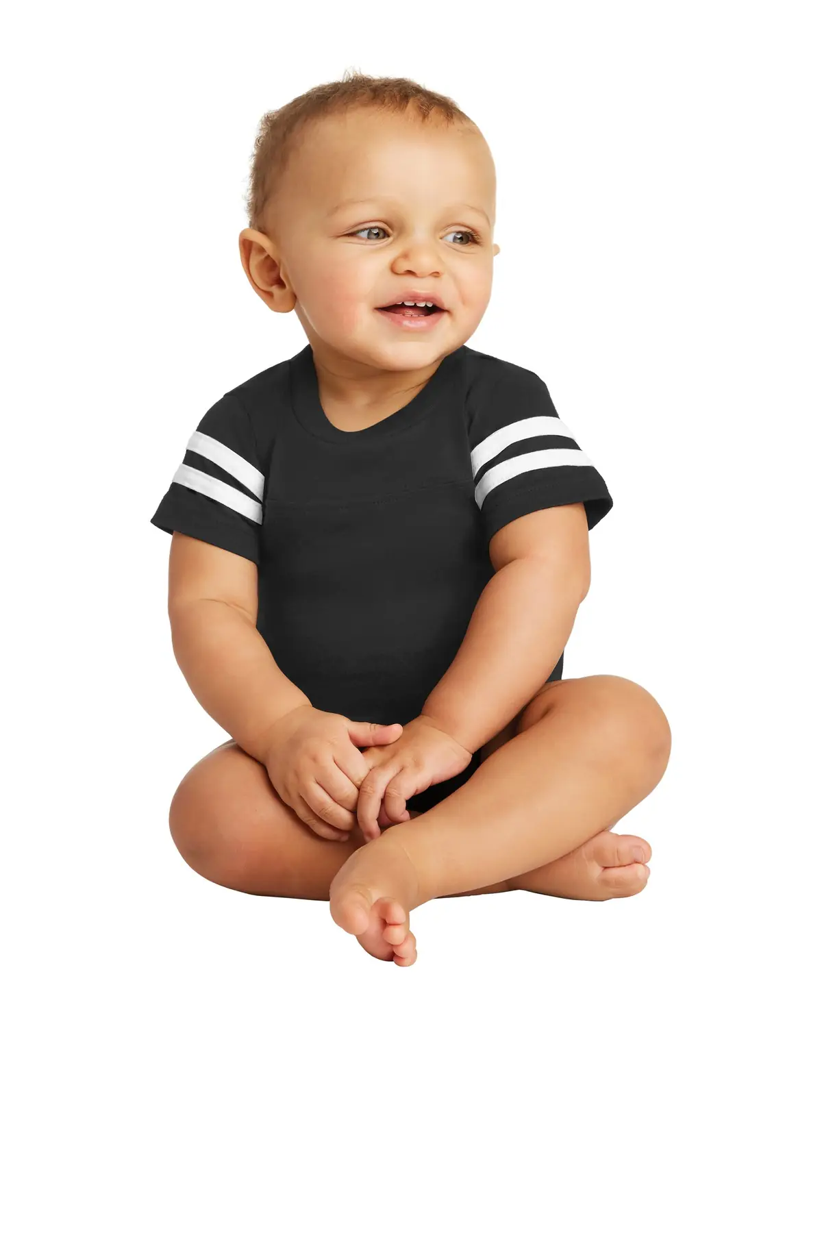Rabbit Skins Infant Football Fine Jersey Bodysuit. in Black/ White