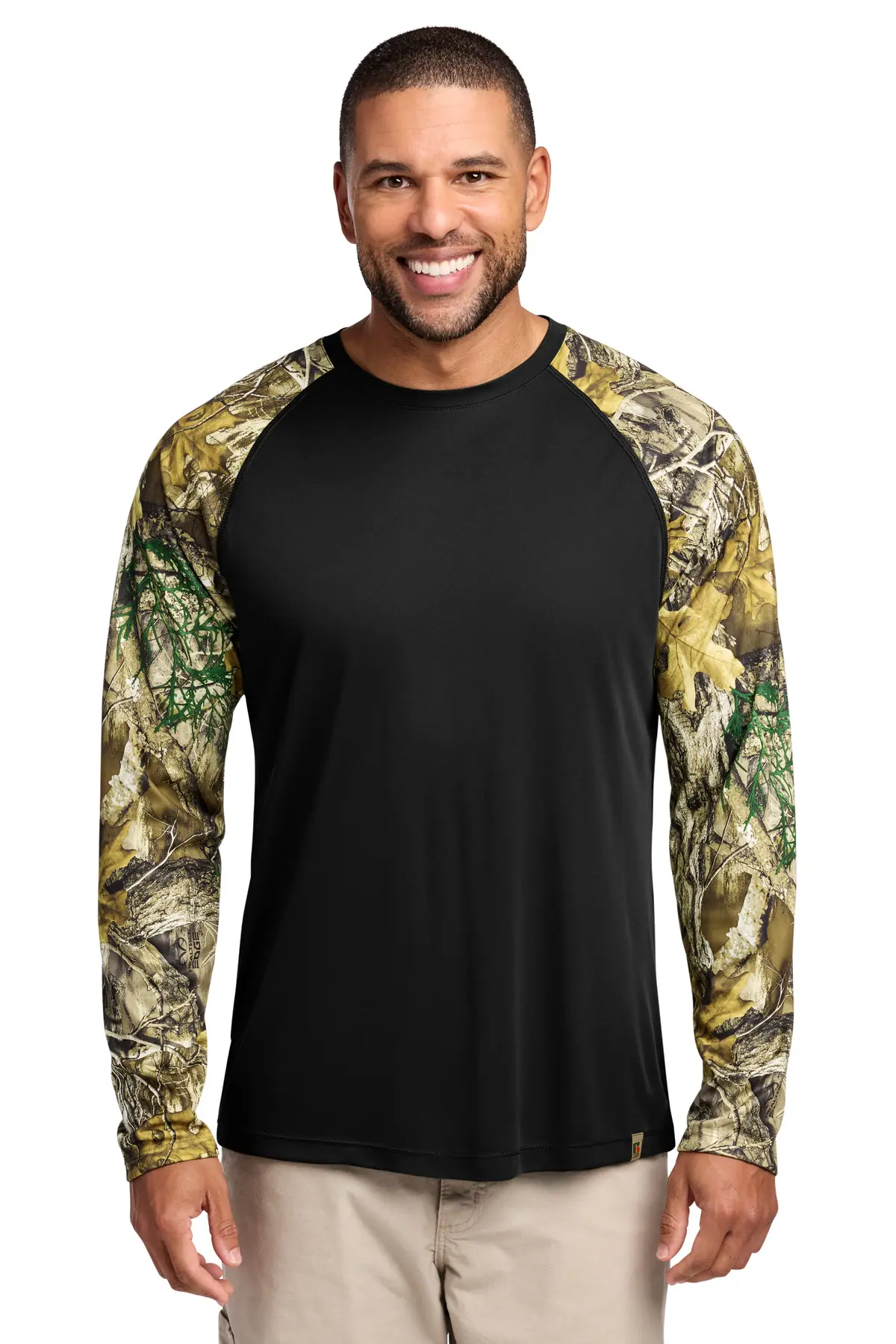 Russell Outdoors Realtree Colorblock Performance Long Sleeve Tee in Black/ Realtree Edge