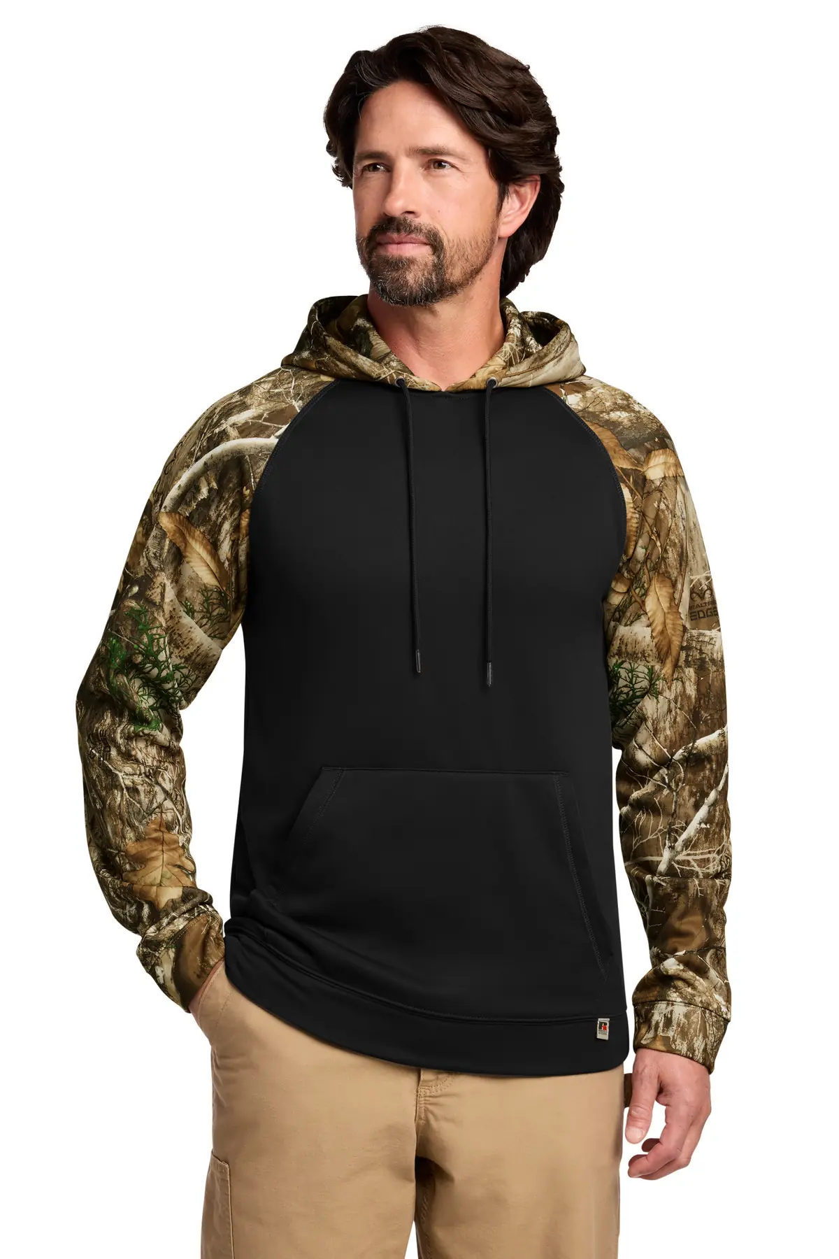 Russell Outdoors Realtree Performance Colorblock Pullover Hoodie in Black/ Realtree Edge