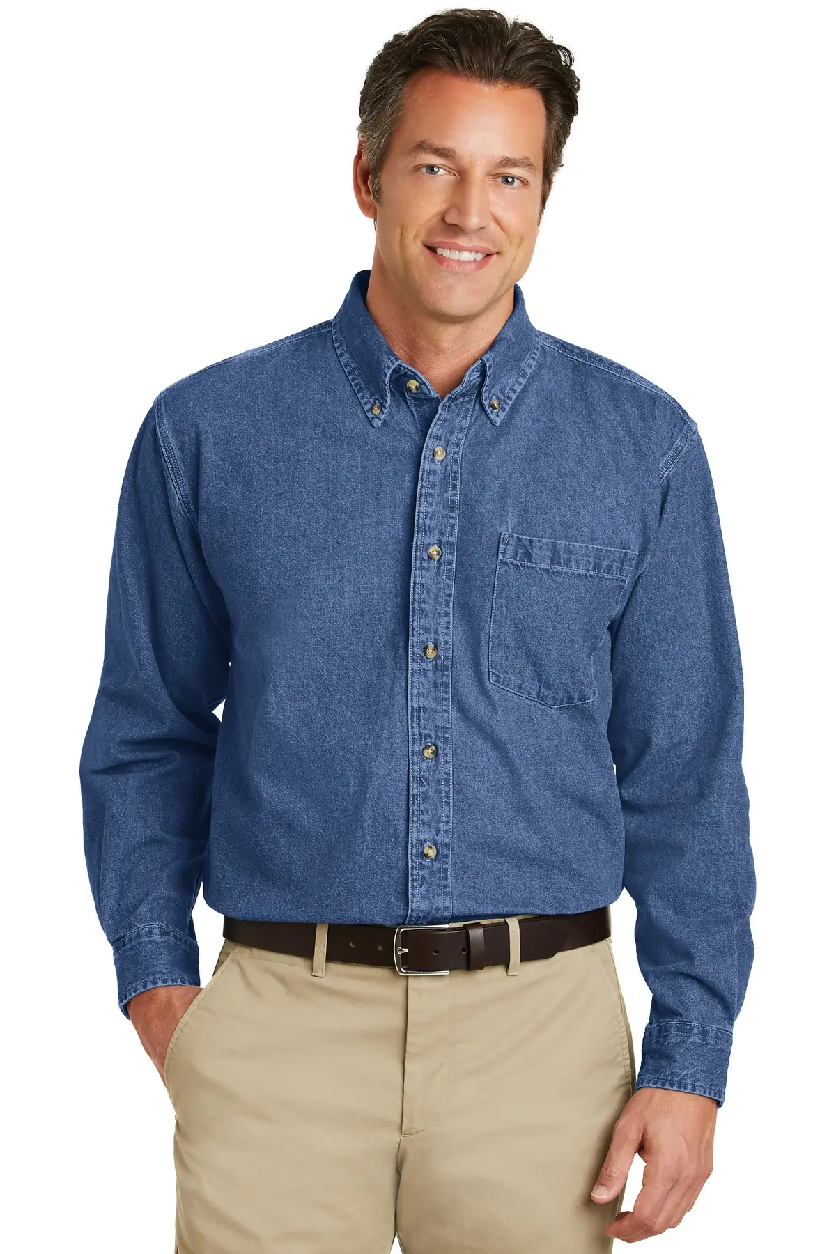 Port Authority Heavyweight Denim Shirt. in Dark Blue Stonewashed