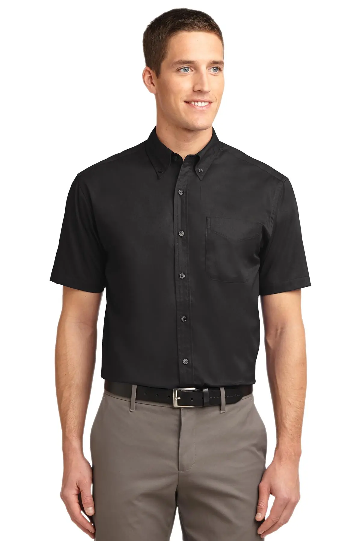 Port Authority Short Sleeve Easy Care Shirt. in Black/ Light Stone