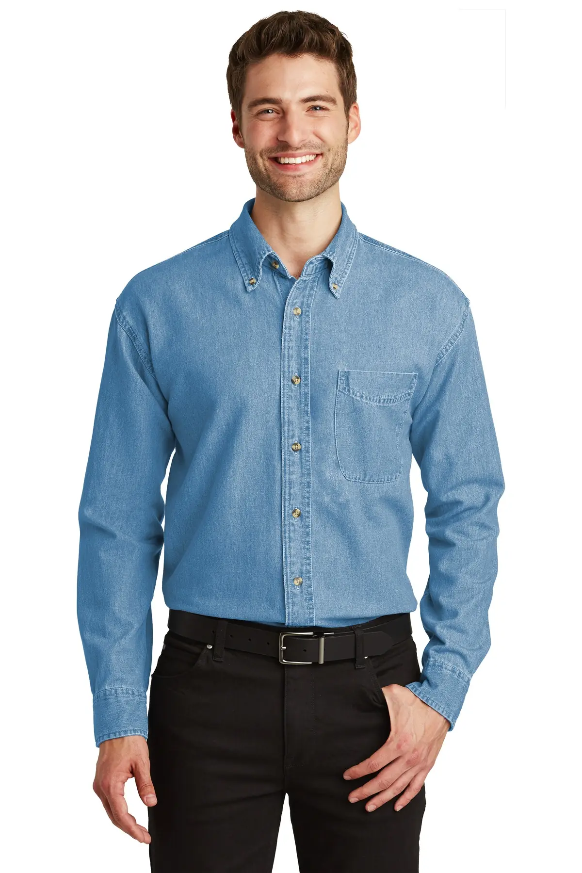 Port Authority Long Sleeve Denim Shirt. in Faded Denim