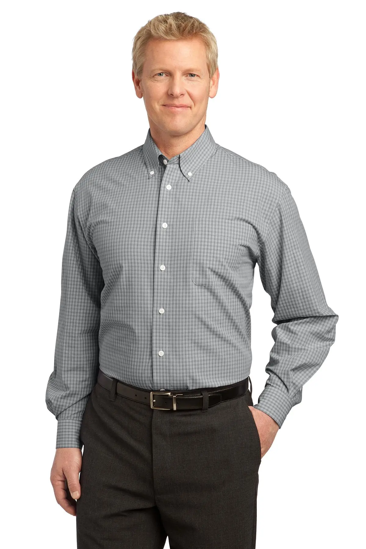 Port Authority Plaid Pattern Easy Care Shirt. in Charcoal