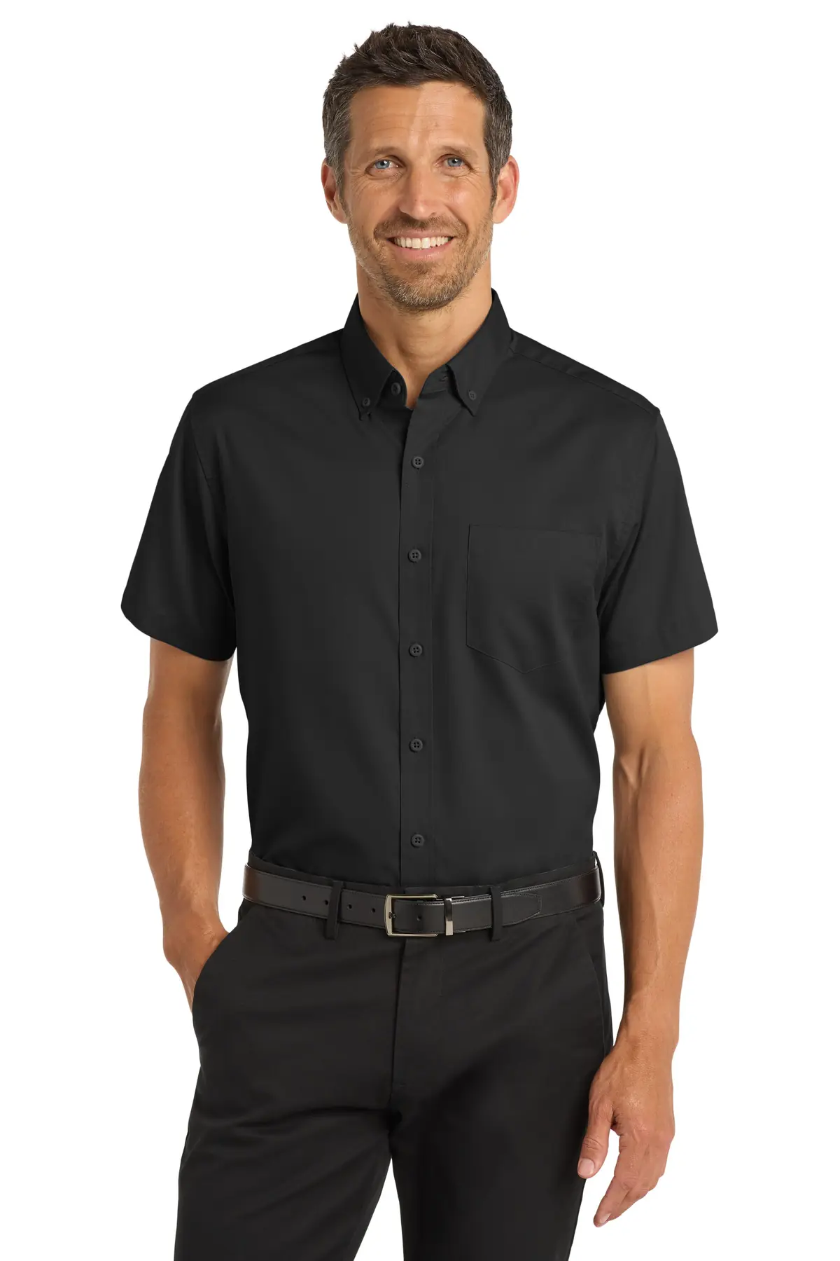 Port Authority Short Sleeve SuperPro Twill Shirt. in Black