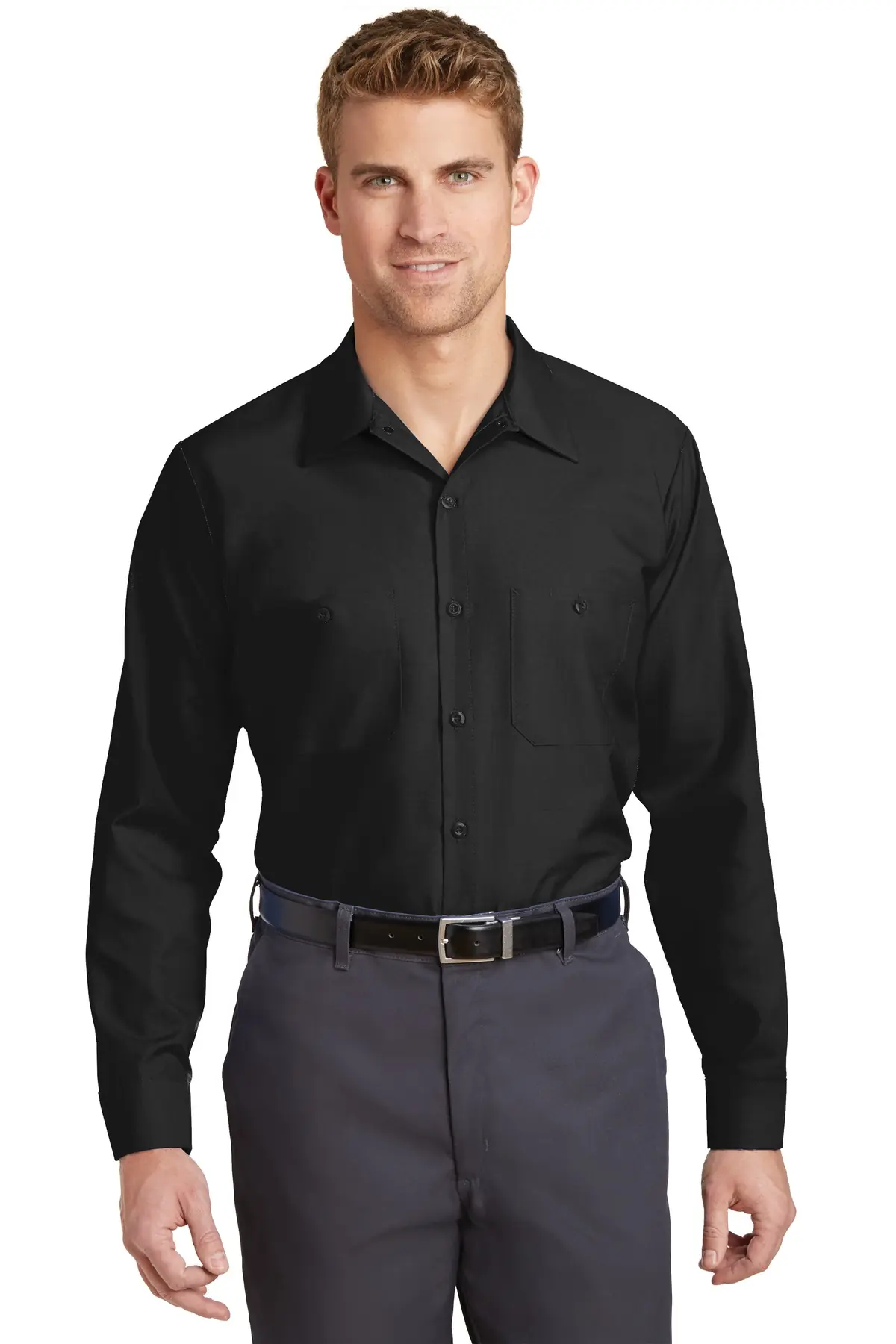 Red Kap Long Size Long Sleeve Industrial Work Shirt. in Black