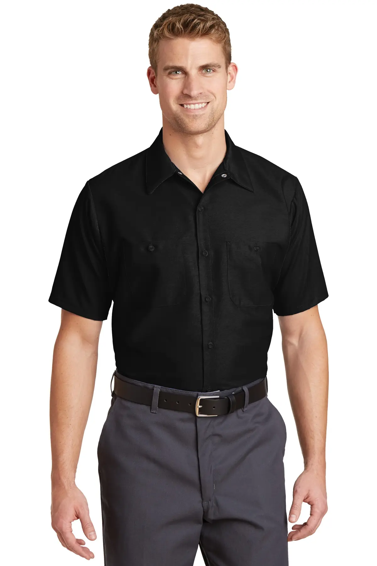Red Kap Long Size Short Sleeve Industrial Work Shirt. in Black