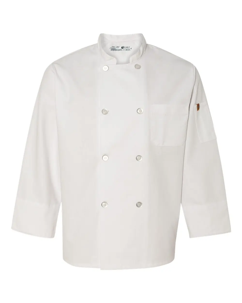 Chef Designs Eight Pearl Button Chef Coat with Thermometer Pocket in White