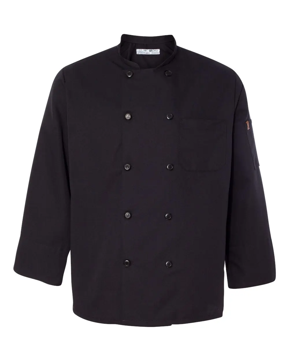Chef Designs Ten Pearl Button Black Chef Coat in Black