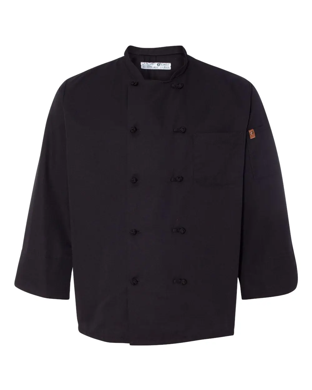 Chef Designs Black Knot Button Chef Coat in Black