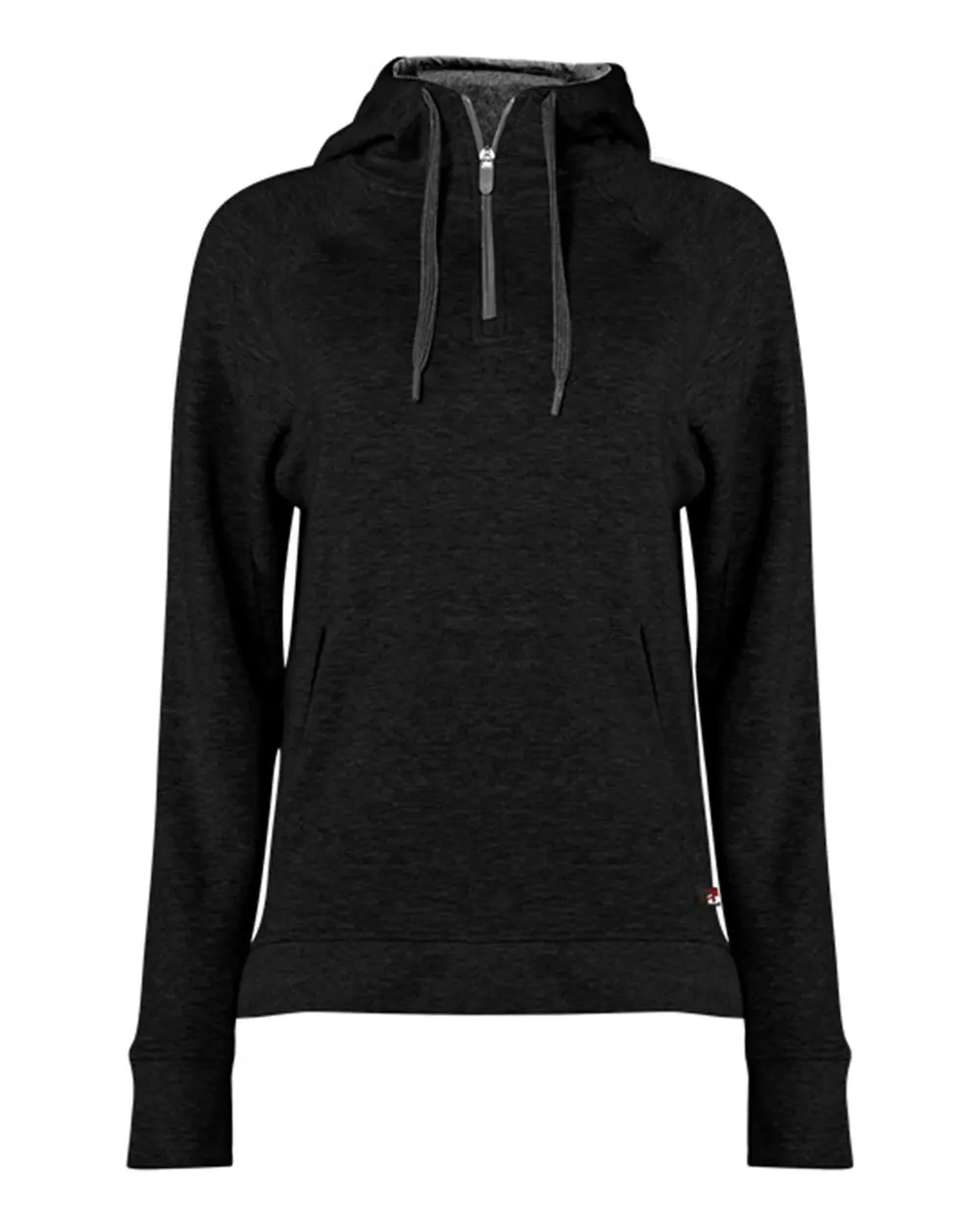 Badger Women's FitFlex French Terry Quarter-Zip Hooded Pullover in Black