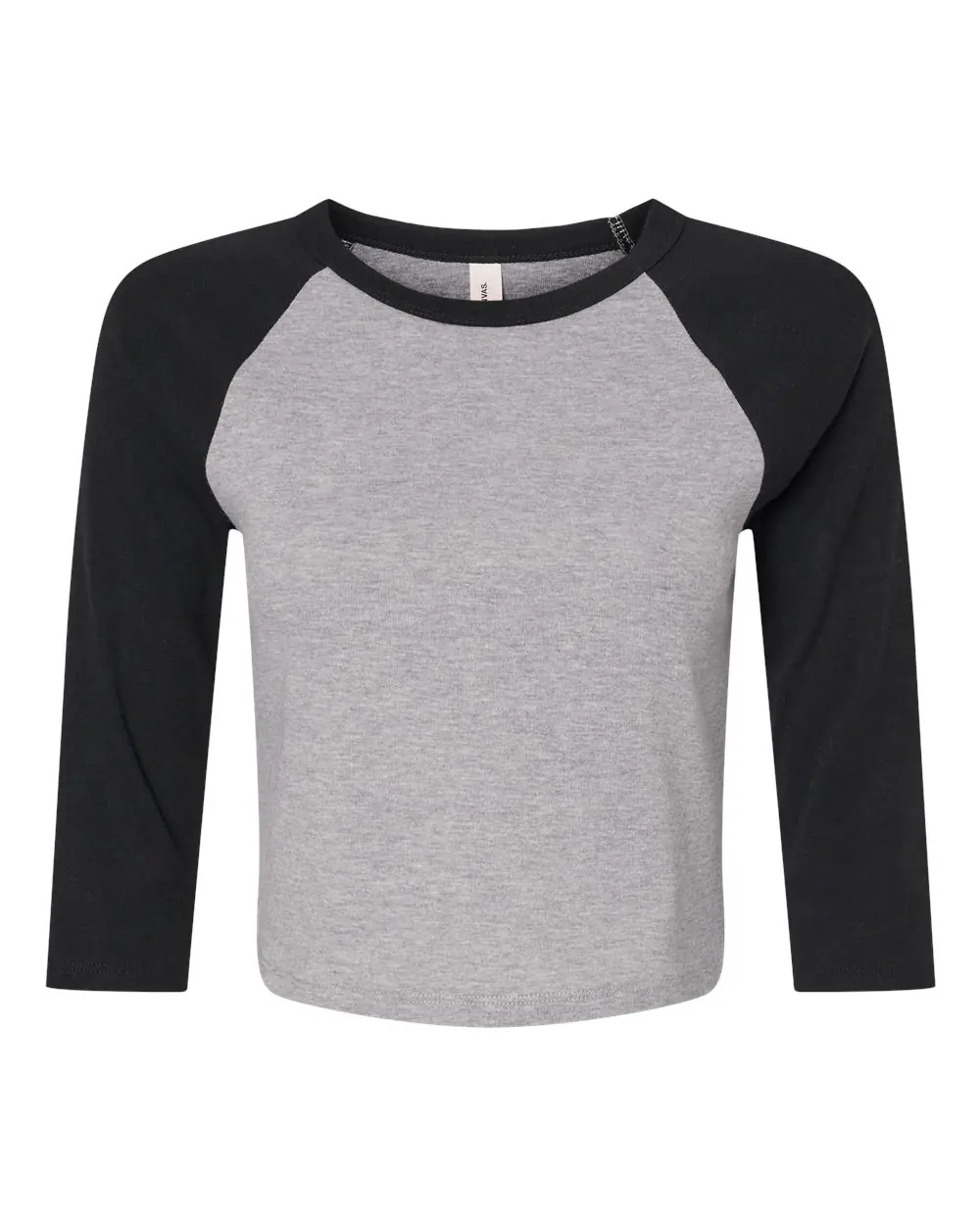 Bella + Canvas Women's Micro Rib Three-Quarter Raglan Sleeve Baby Tee in Athletic Heather/ Black