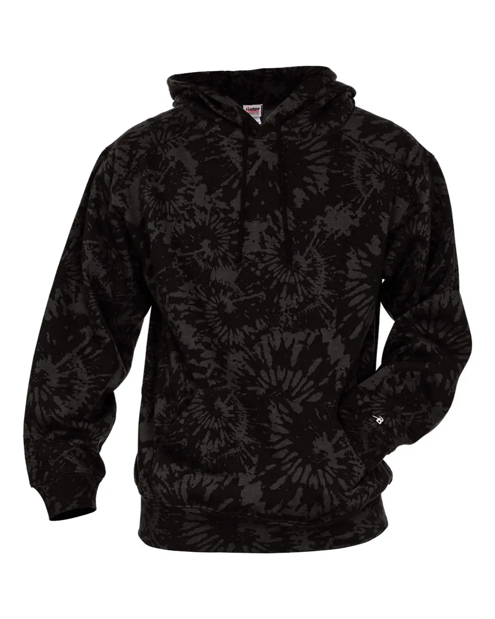 Badger Unisex Tie-Dyed Triblend Hooded Sweatshirt in Black Tie-Dye