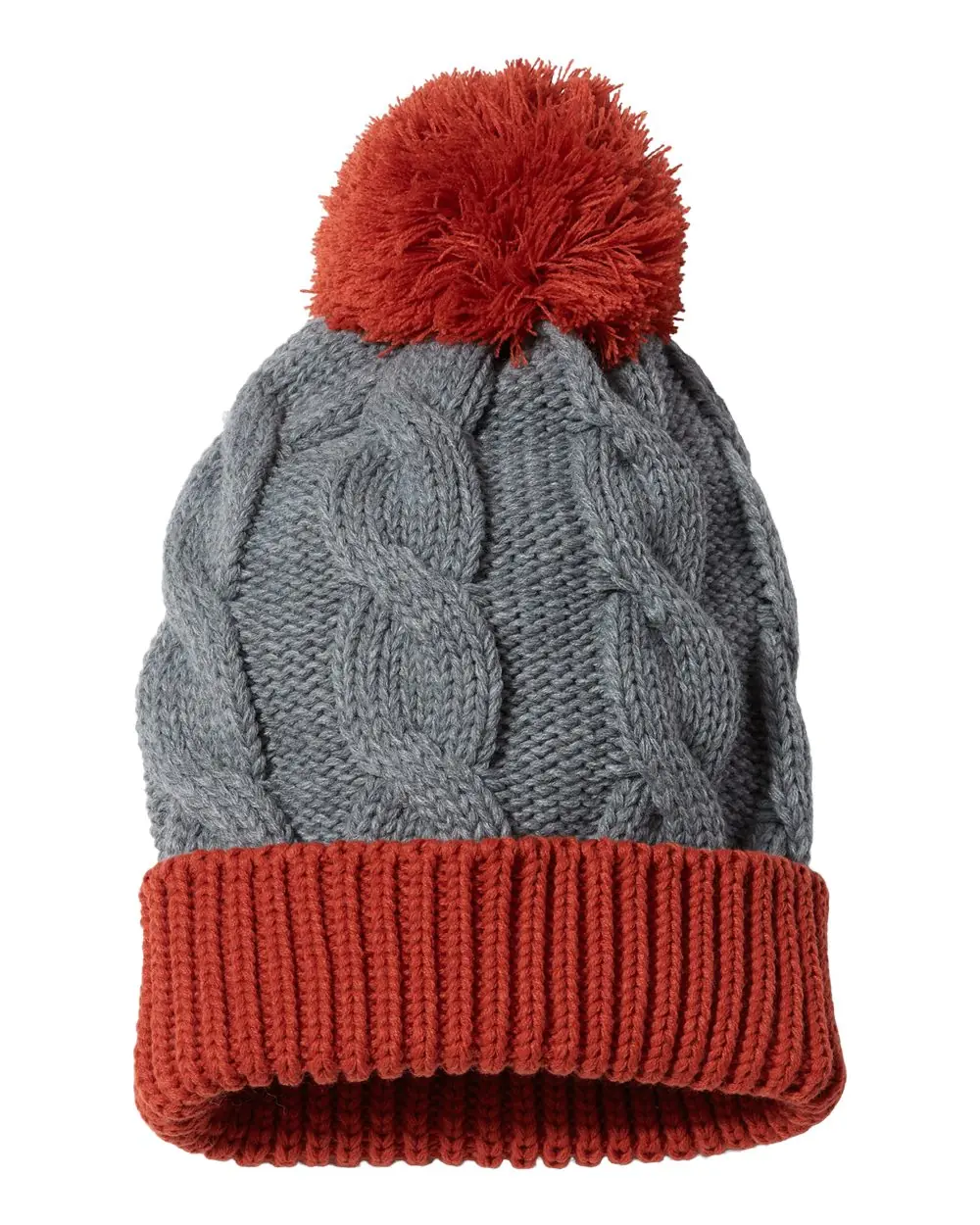 Richardson Chunk Twist Cuffed Beanie in Heather Grey/ Rust