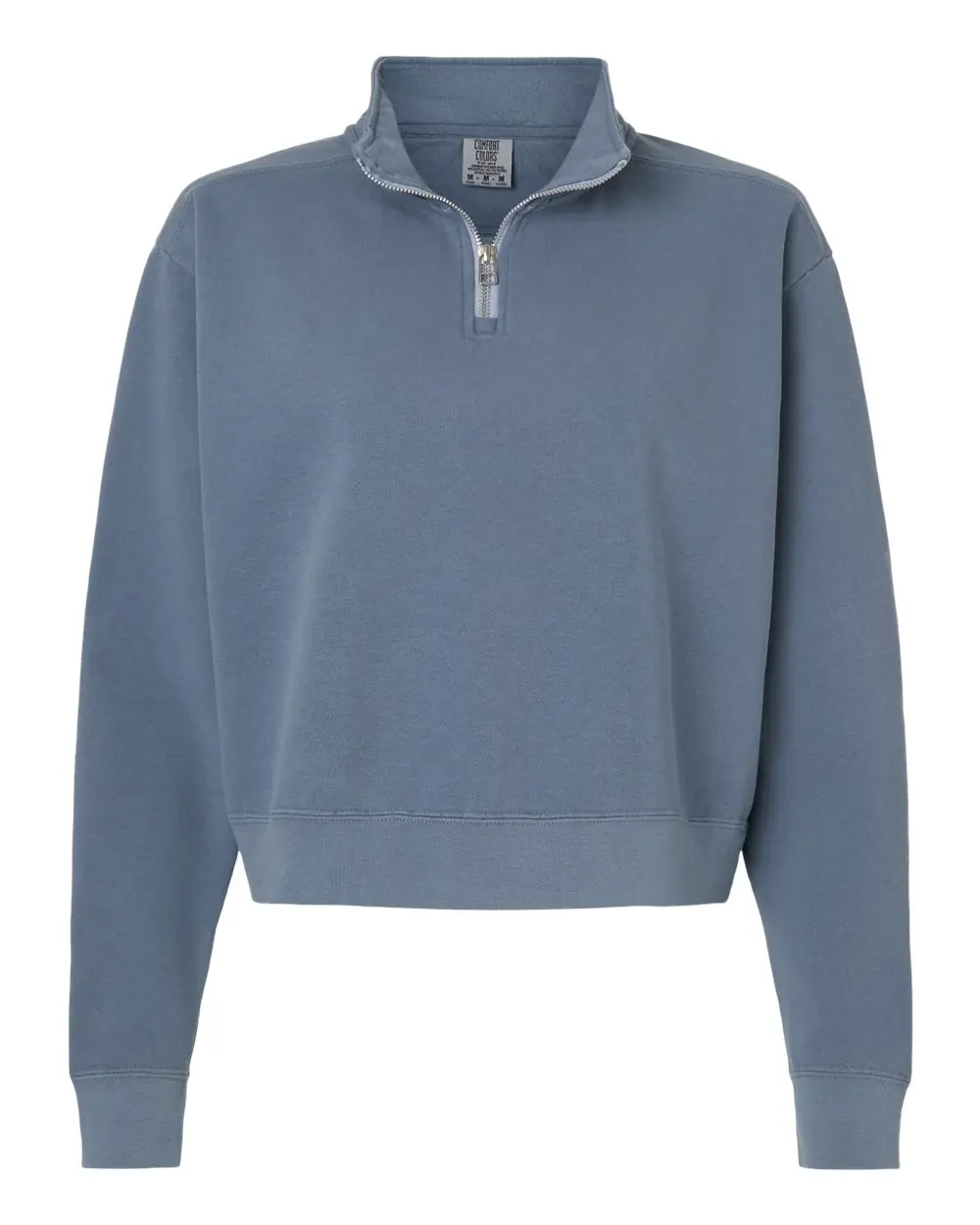 Comfort Colors Women's Garment-Dyed Mid-Length Quarter-Zip Sweatshirt in Blue Jean