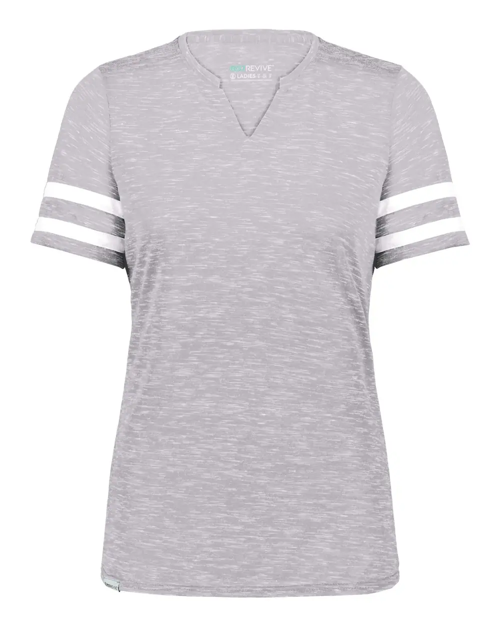 Holloway Women's Eco Revive™ Monterey V-Neck T-Shirt in Athletic Heather/ White