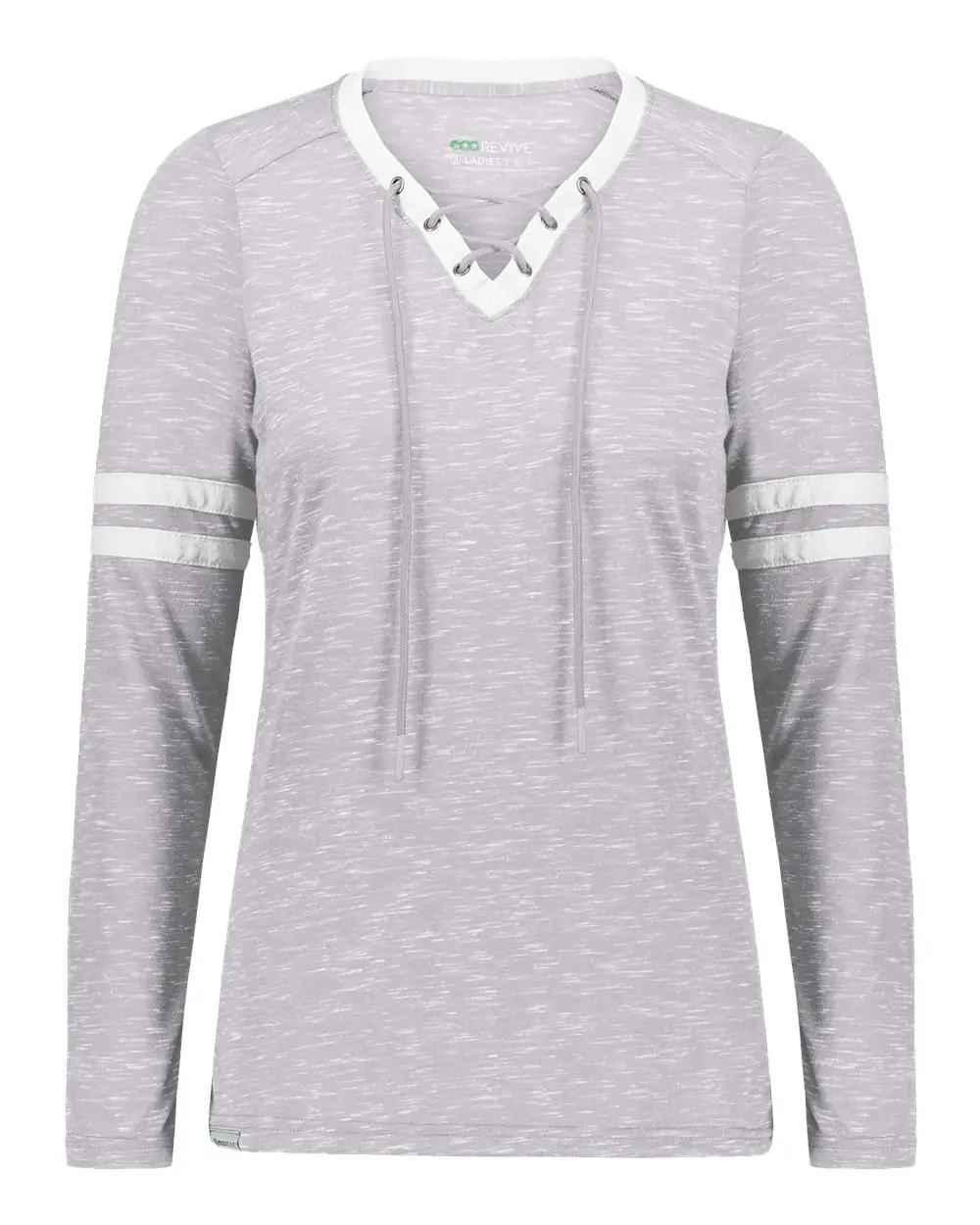 Holloway Women's Eco Revive™ Monterey Long Sleeve V-Neck T-Shirt in Athletic Heather/ White