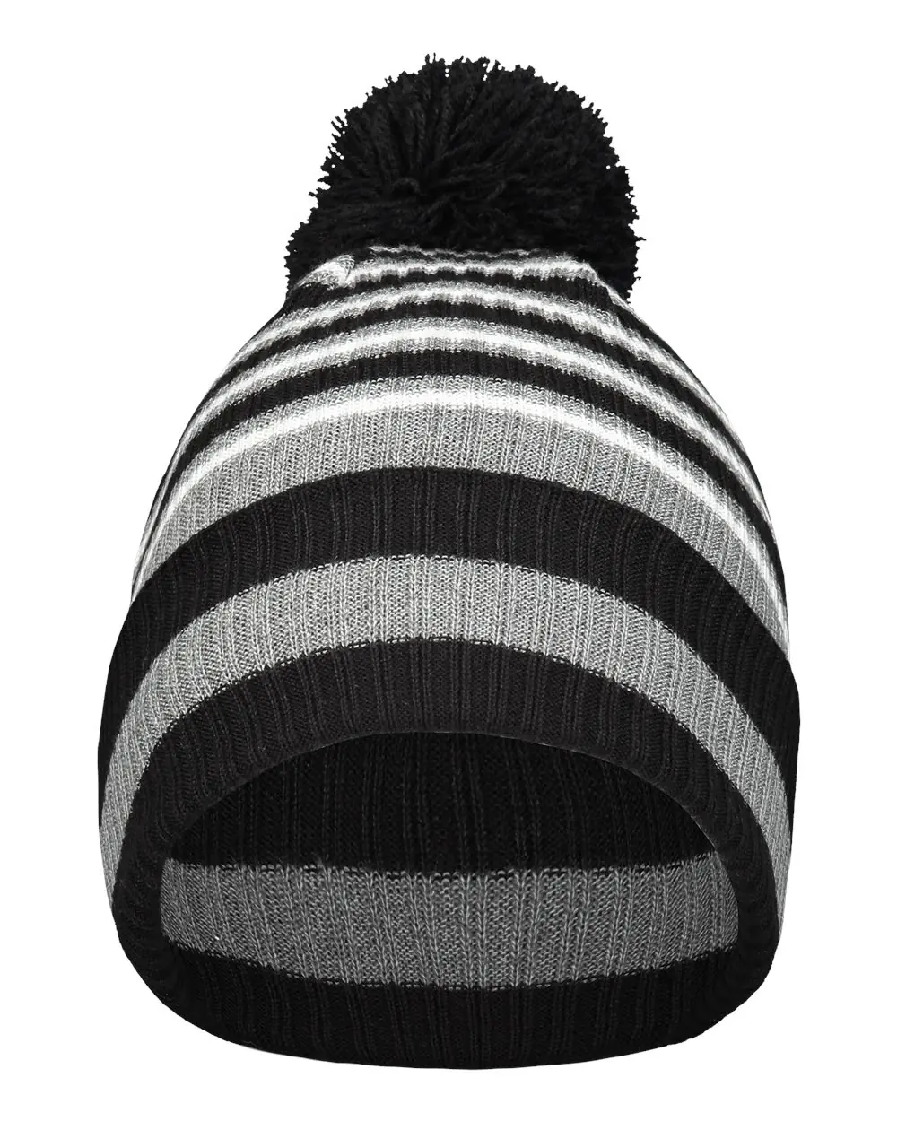 Holloway 8 1/2" Spirit Pom Beanie in Black/ Heather Grey/ White