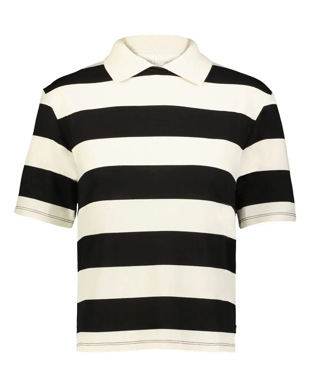Holloway Women's Prep Street Rugby Crop T-Shirt in Alabaster/ Vintage Black