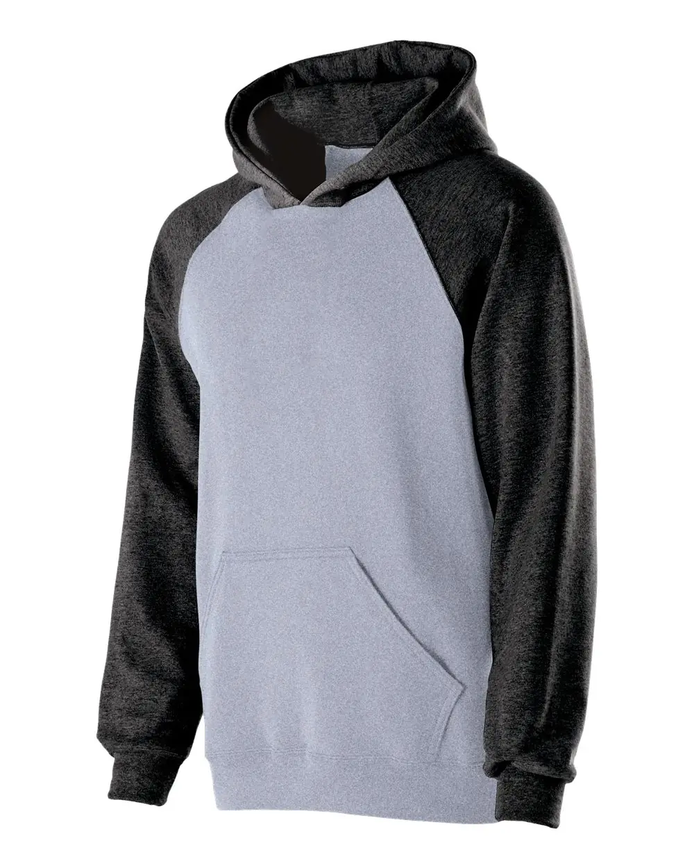 Holloway Youth Cotton/Poly Fleece Banner Hooded Sweatshirt in Athletic Heather/ Black