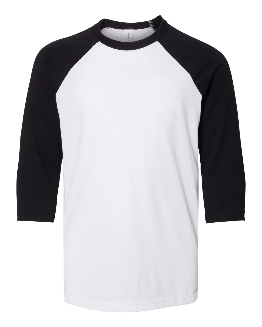 Bella + Canvas Youth Three-Quarter Sleeve Baseball Tee in White/ Black