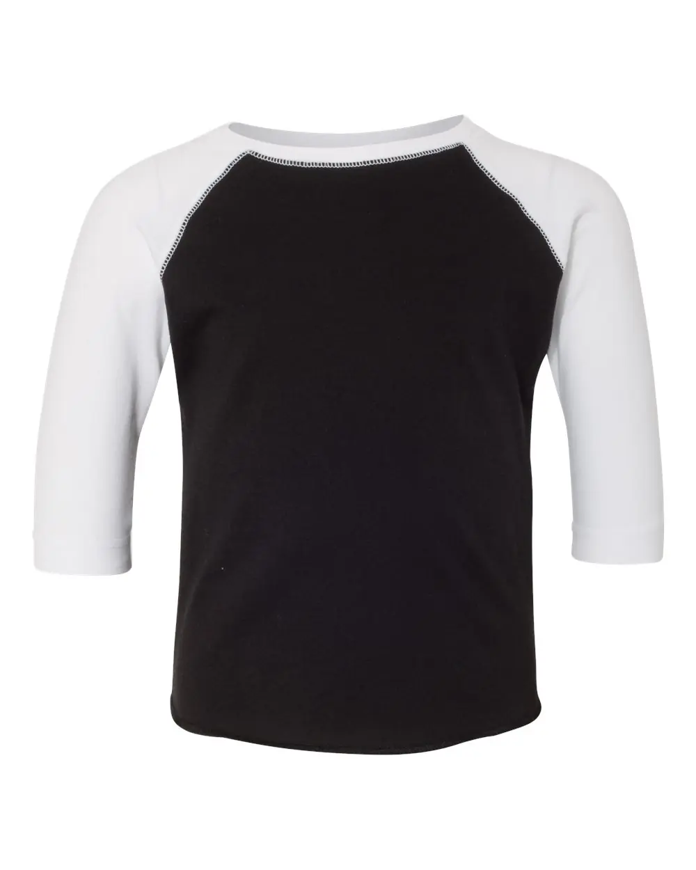 Rabbit Skins Toddler Baseball Fine Jersey Three-Quarter Sleeve Tee in Black Solid/ White