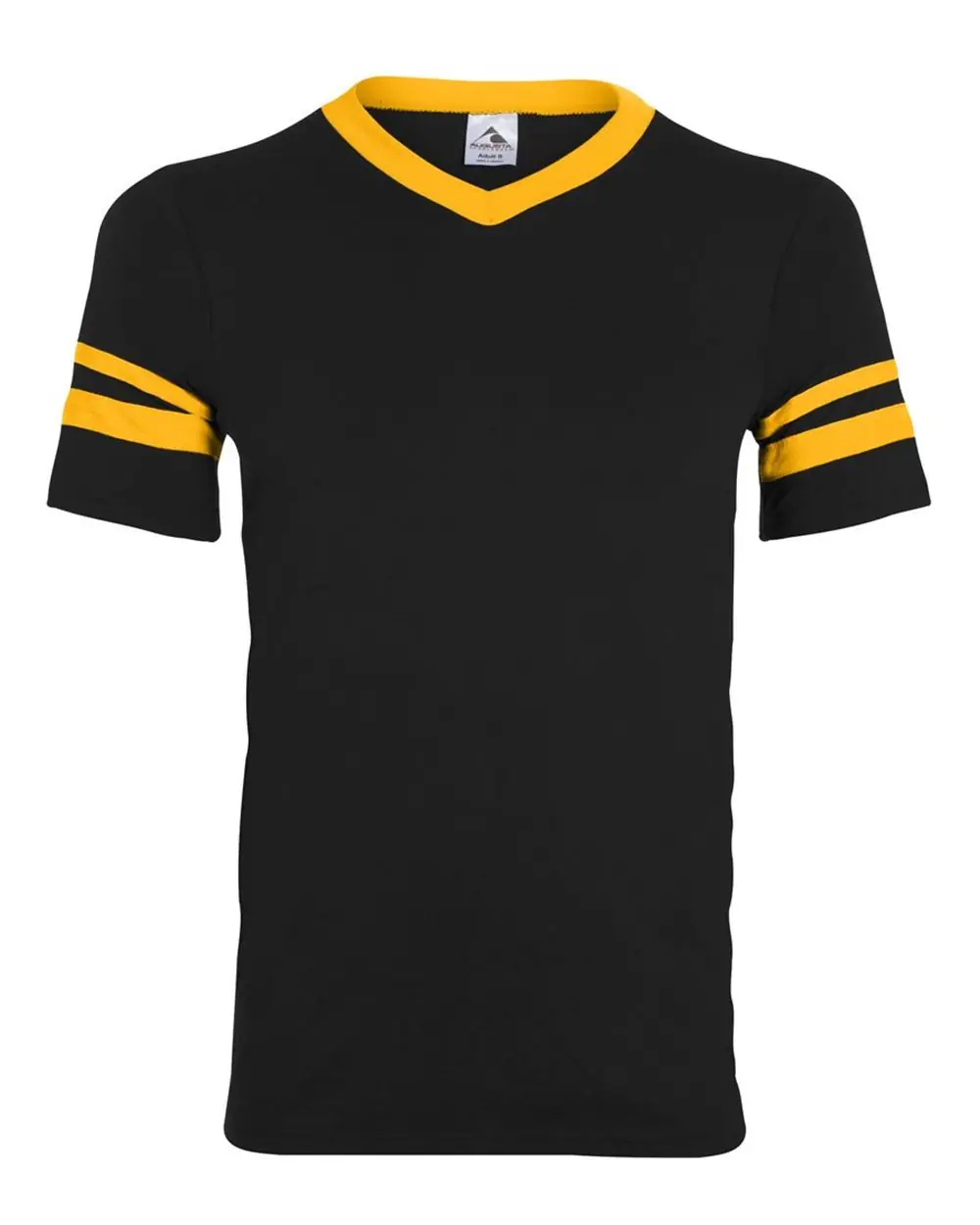 Augusta Sportswear V-Neck Jersey with Striped Sleeves in Black/ Gold