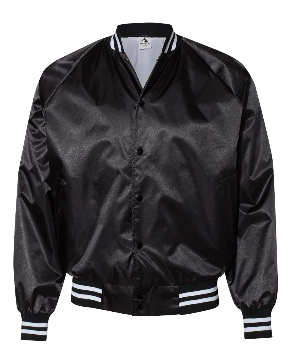 Augusta Sportswear Unisex Satin Baseball Jacket Striped Trim in Black/ White