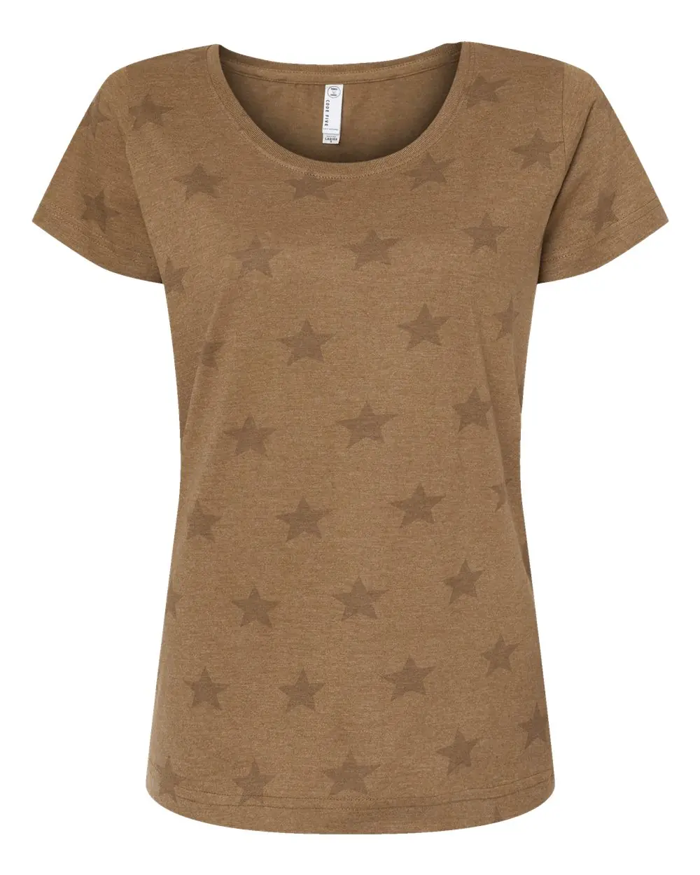 Code Five Women's Star Print Scoop Neck Tee in Coyote Brown Star