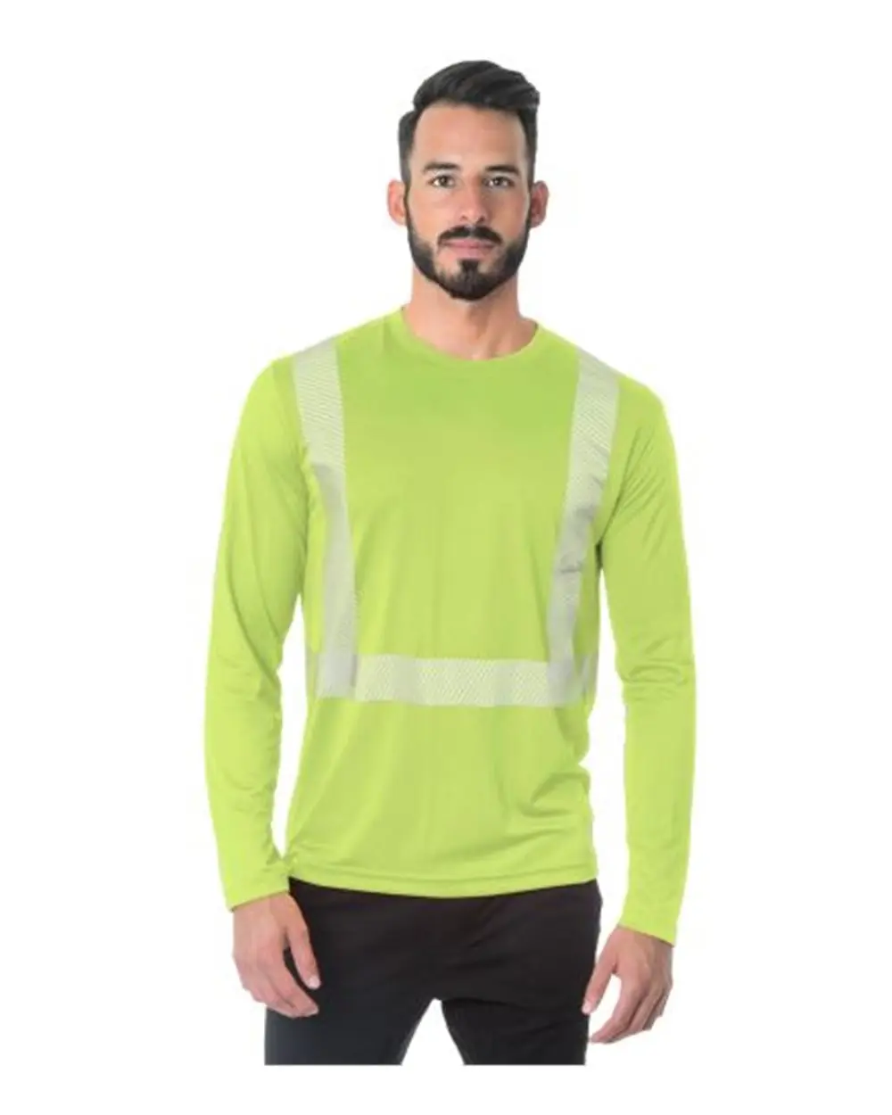 Bayside Unisex USA-Made Hi-Visibility Long Sleeve Performance T-Shirt - Segmented Tape in Lime Green