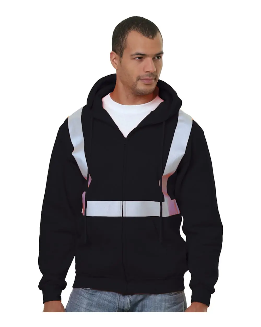 Bayside Men's USA-Made Hi-Visibility Full-Zip Hooded Sweatshirt in Black