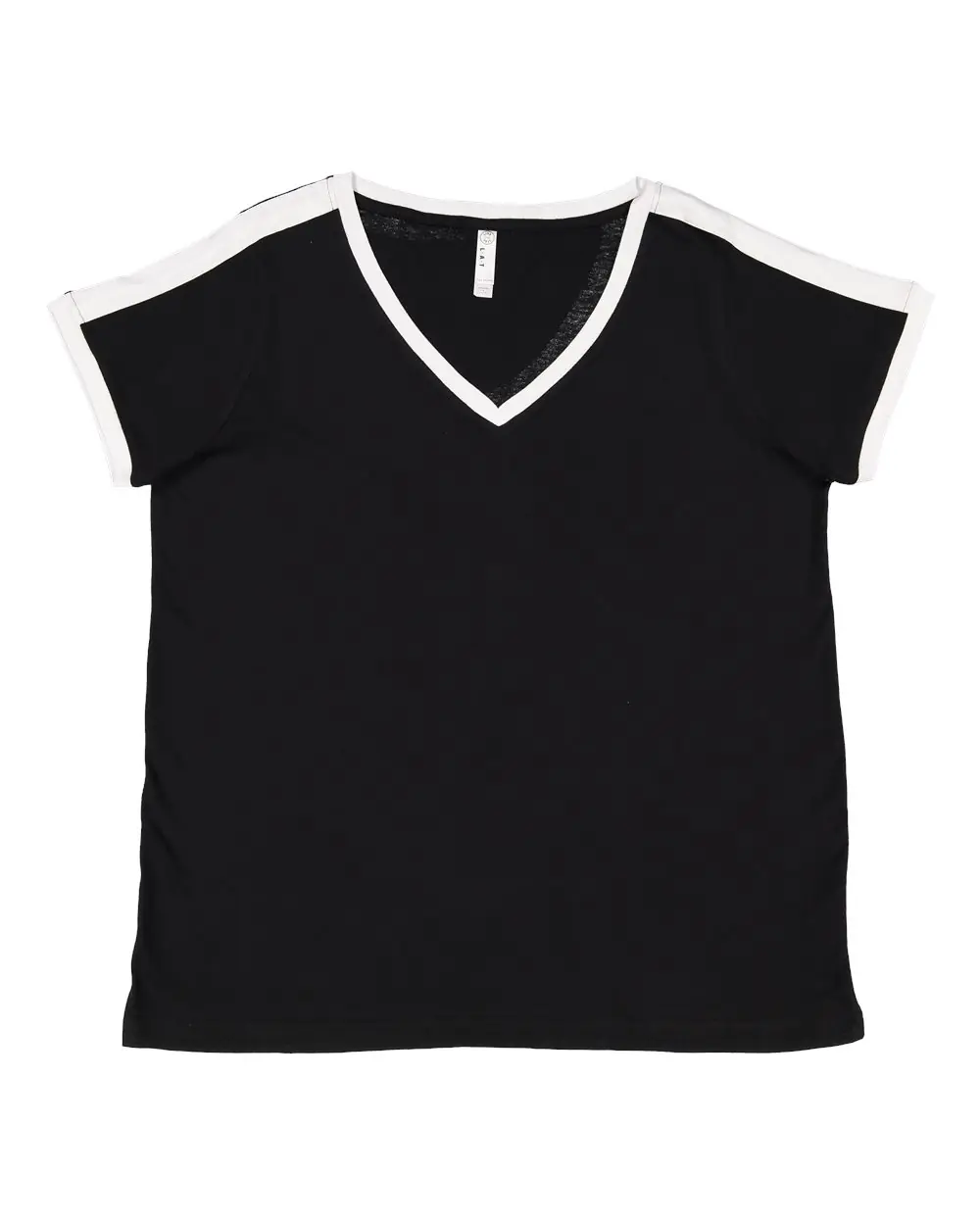 LAT Women's Curvy Retro Ringer Premium Jersey V-Neck Tee