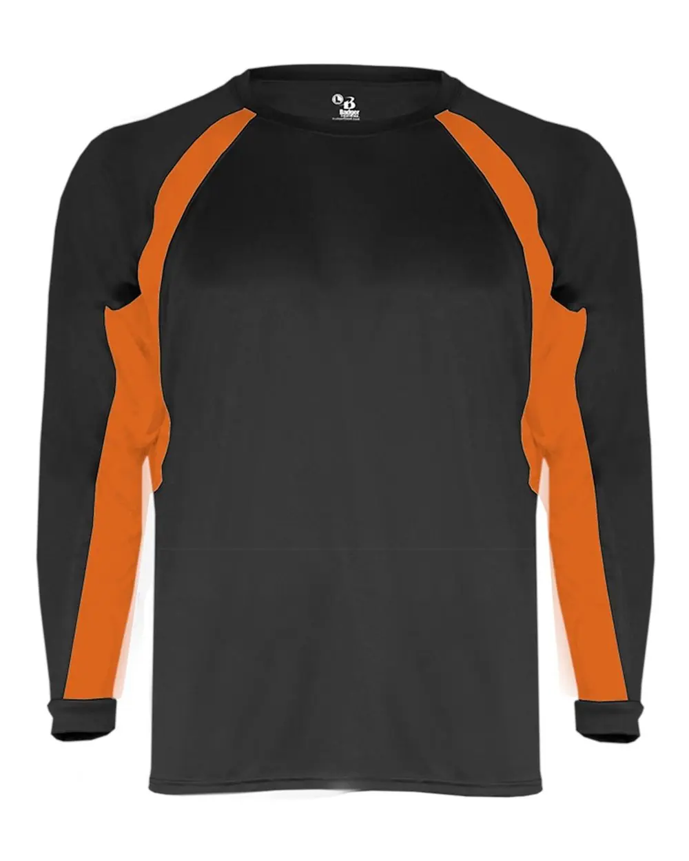 Badger Men's B-Core Hook Long Sleeve T-Shirt in Black/ Burnt Orange
