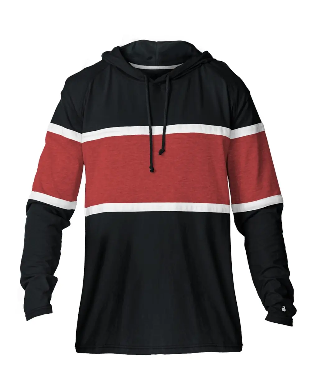 Badger Unisex United Hooded T-Shirt in Black/ Red/ White