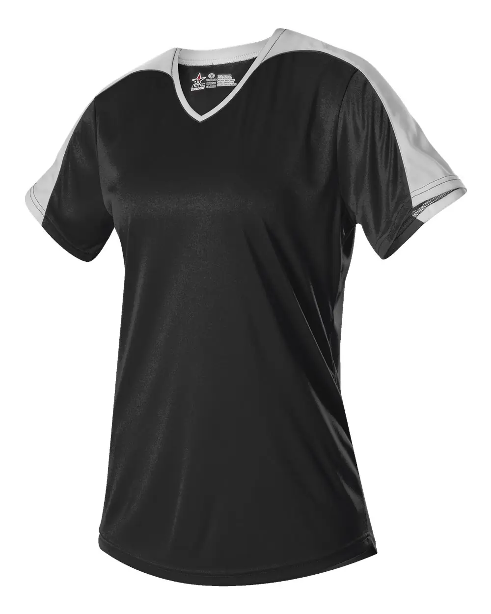 Alleson Athletic Girls' V-Neck Fastpitch Jersey in Black/ White
