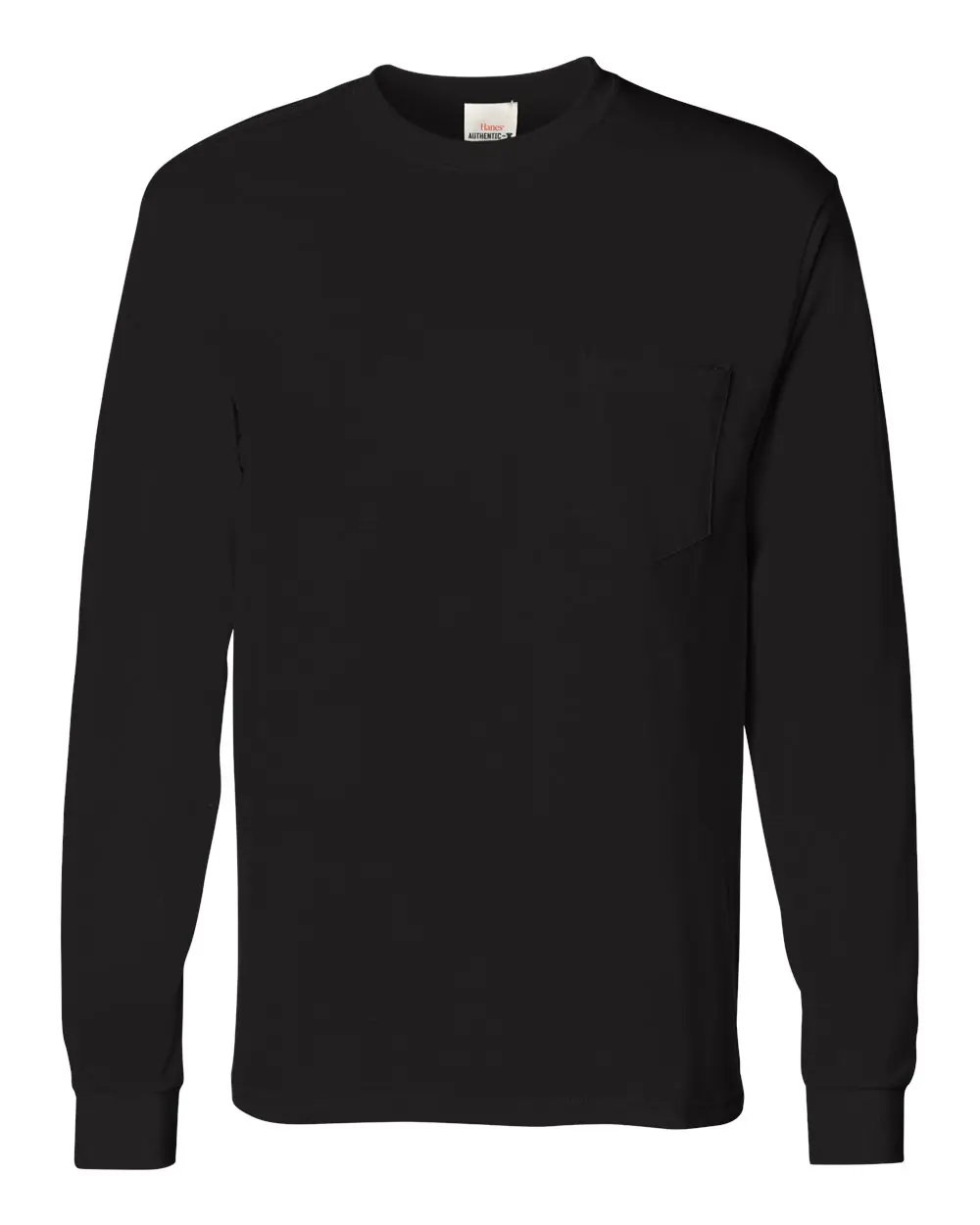 Hanes Men's Authentic Long Sleeve Pocket T-Shirt in Black