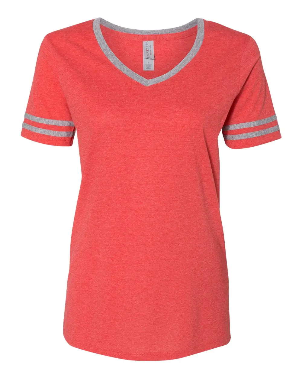 Jerzees Women's Varsity Triblend V-Neck T-Shirt in Fiery Red Heather/ Oxford